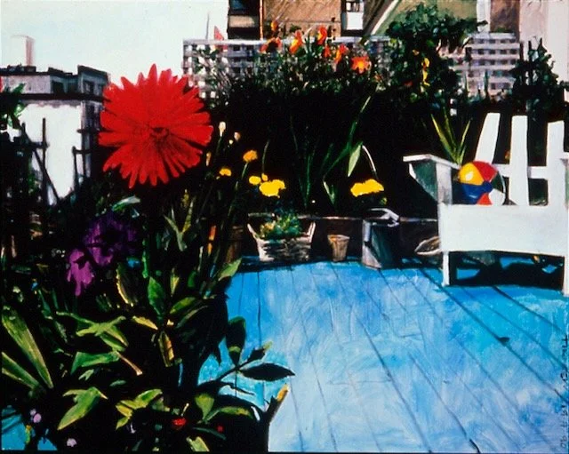 Red Dahlia and Beach Ball, acrylic 48 x 60 inches, 1990
