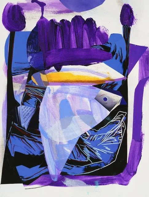 Beneath the Known World, acrylic paint and paper collage, 13.8 x 10.5, 2024