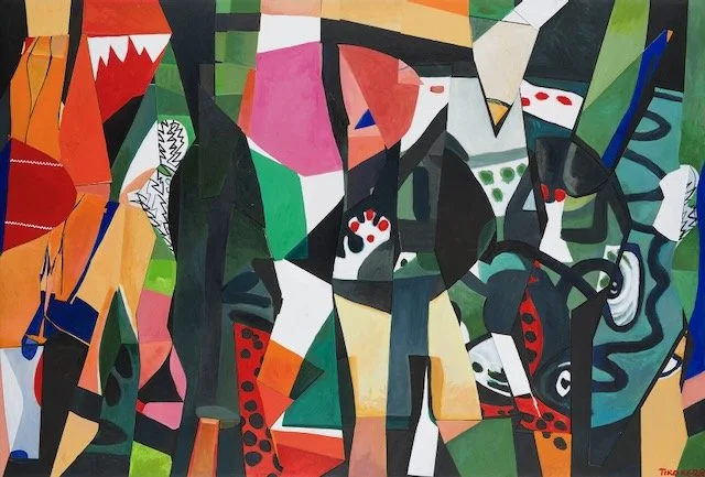 Homeland Vigil, acrylic paint, archival ink and marker drawing on canvas on coroplast, 54 x 28 inches, 2026