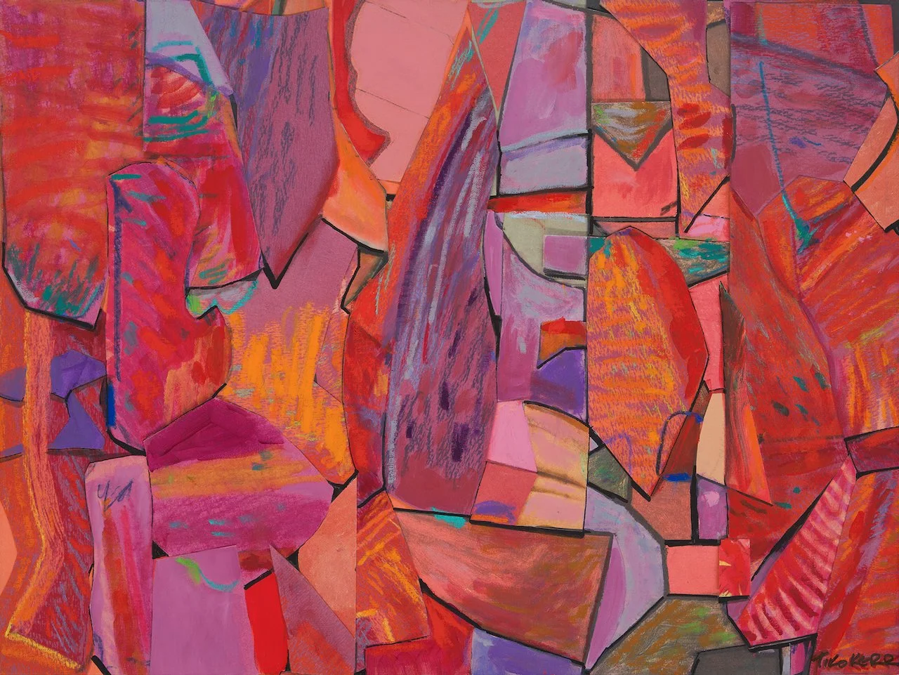 Canadian Sunset, acrylic paint, marker drawing and oil stick on canvas, 24 x 32 inches, 2026