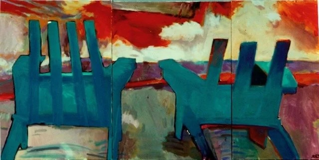 Two Chairs, acrylic on canvas, triptych