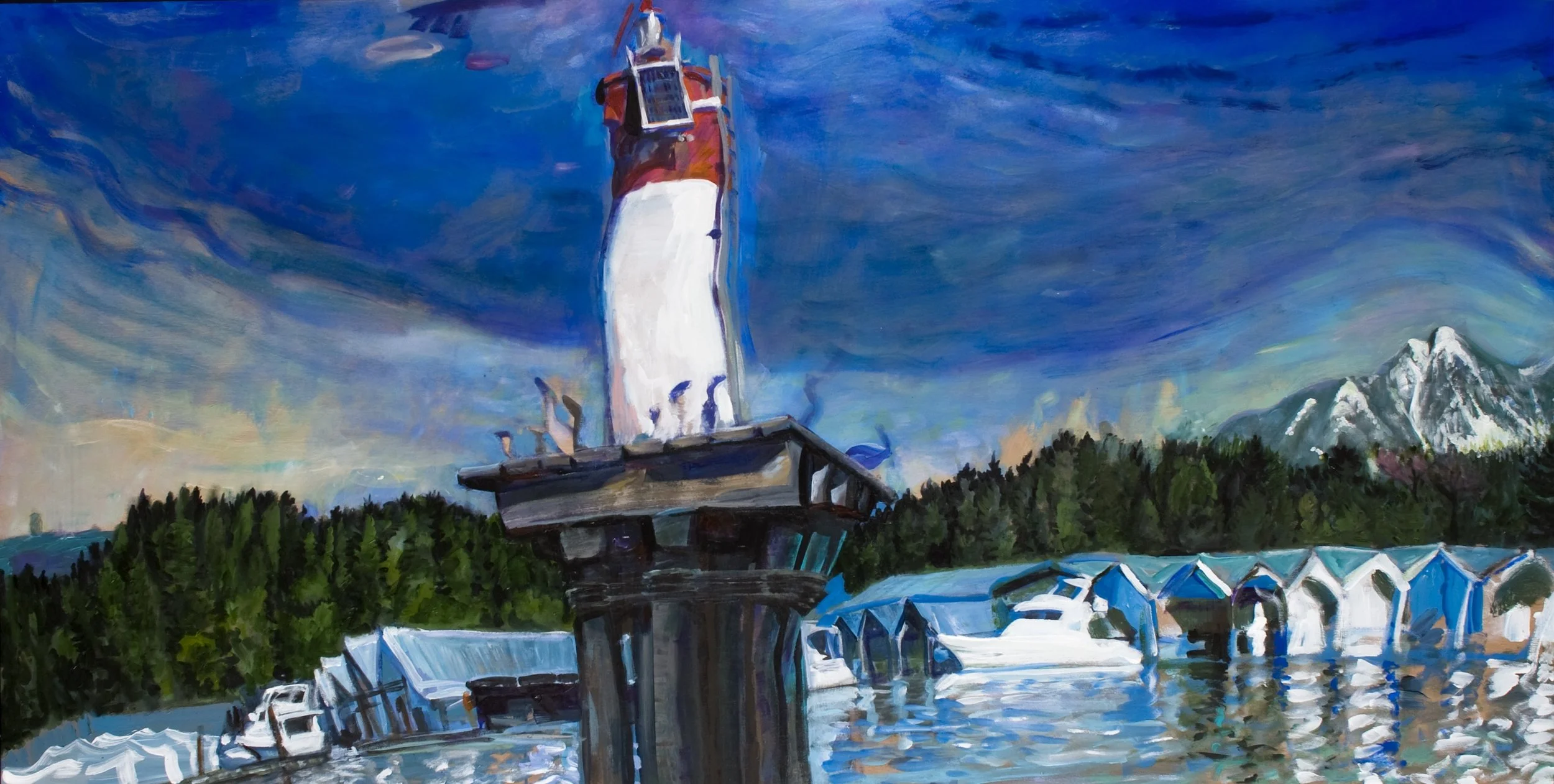 Spring Rising (Coal Harbour Beacon), acrylic on canvas, 48 x 96 inches, 2008