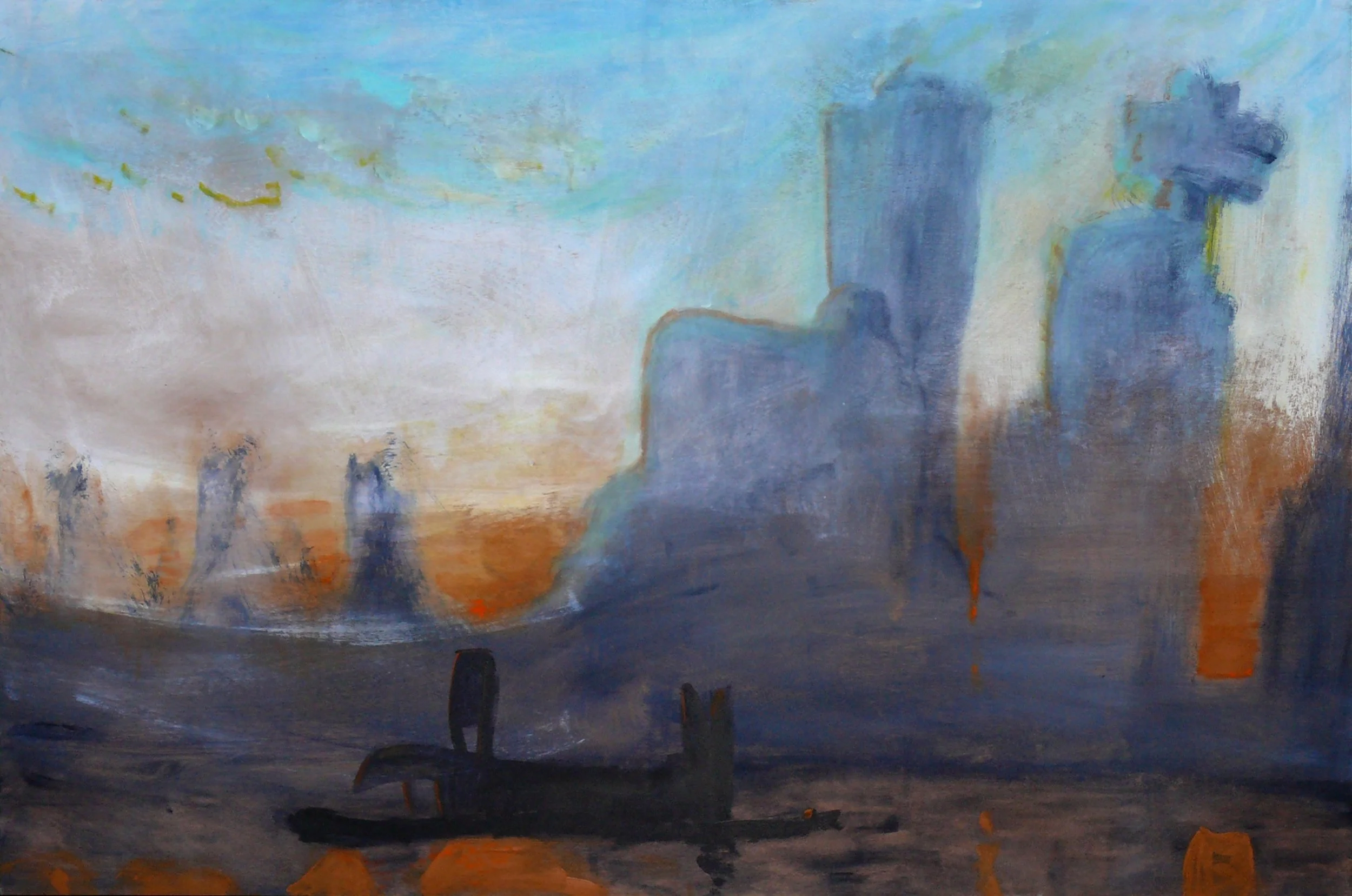 The City That Rescued Me (Morning Fog, Coal Harbour), acrylic on panel, 48 x 72 inches, 2008