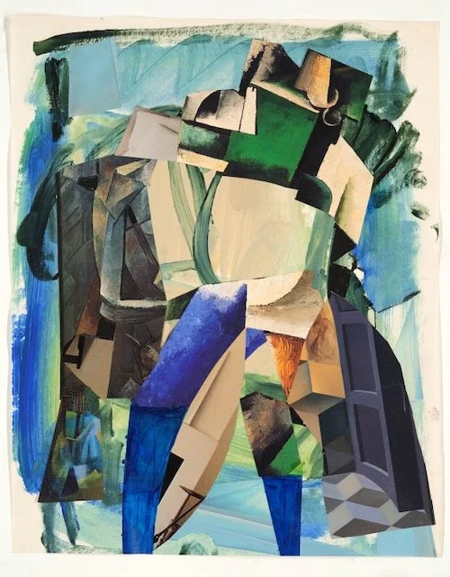 Knight Watch, acrylic paint and paper collage, 13.5 x 10.5 inches, 2024