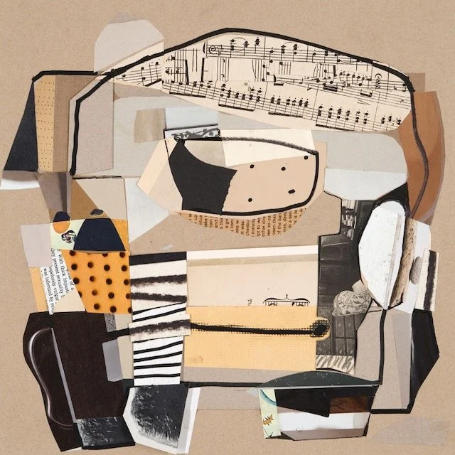 The Farewell Symphony, charcoal and posca marker drawing on paper collage, 12 x 12 inches, March 2025