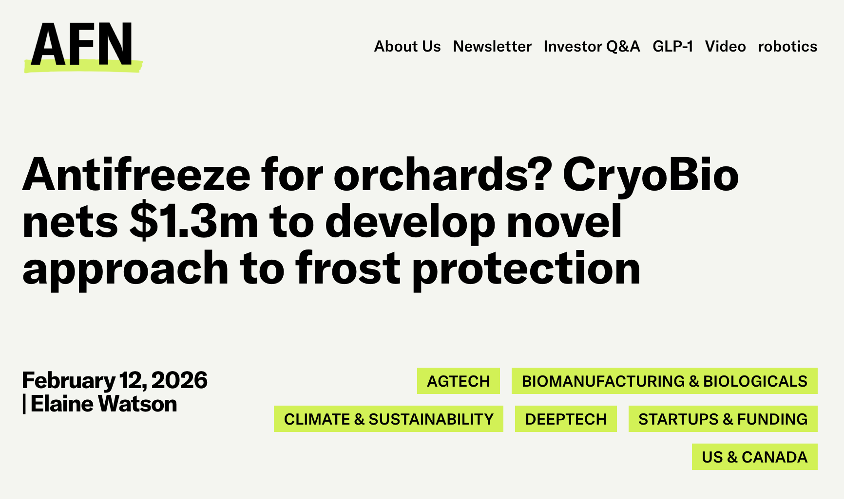 CryoBio featured in AgFunder News