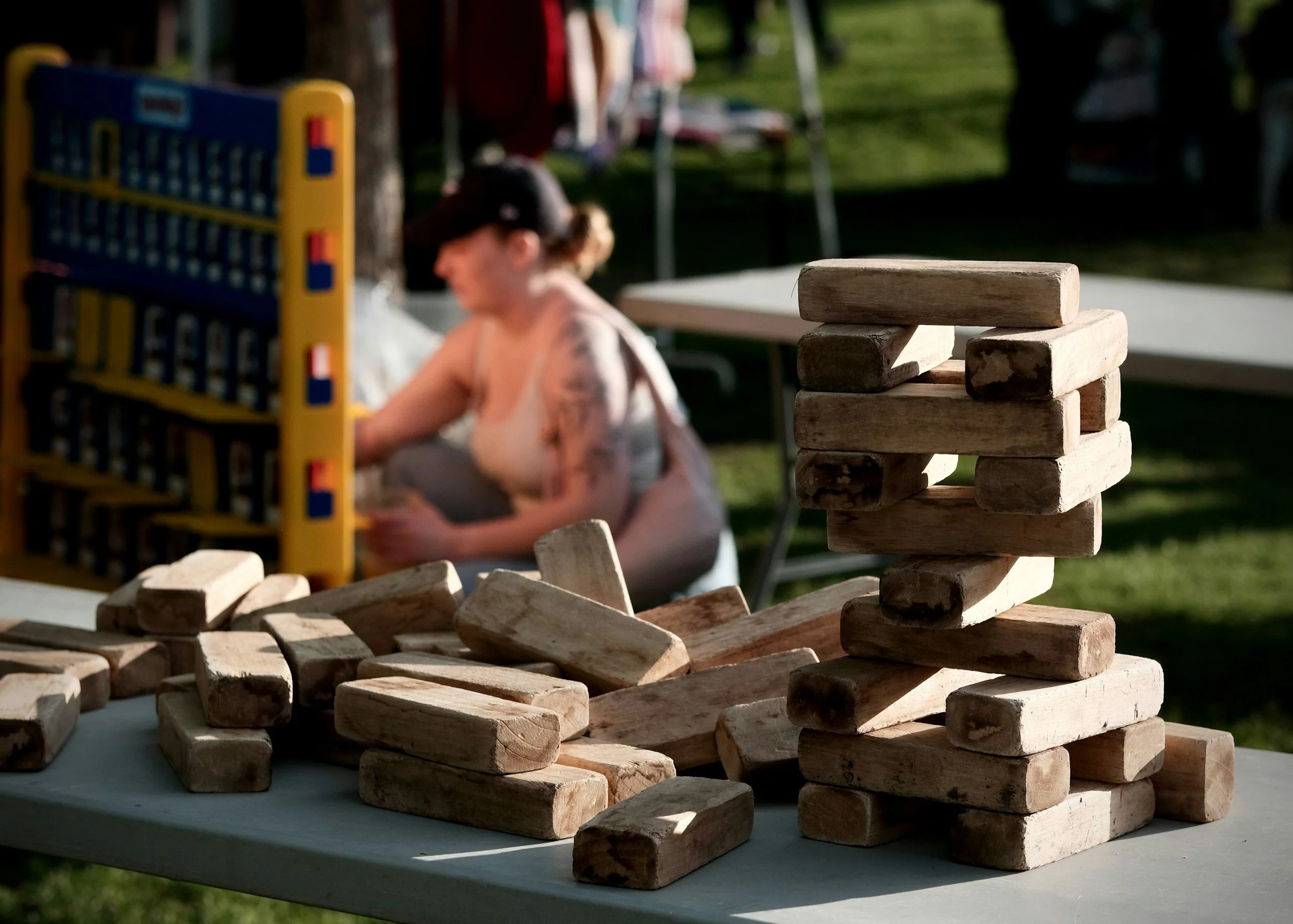 lawn games available to rent - jenga cornhole and connect four