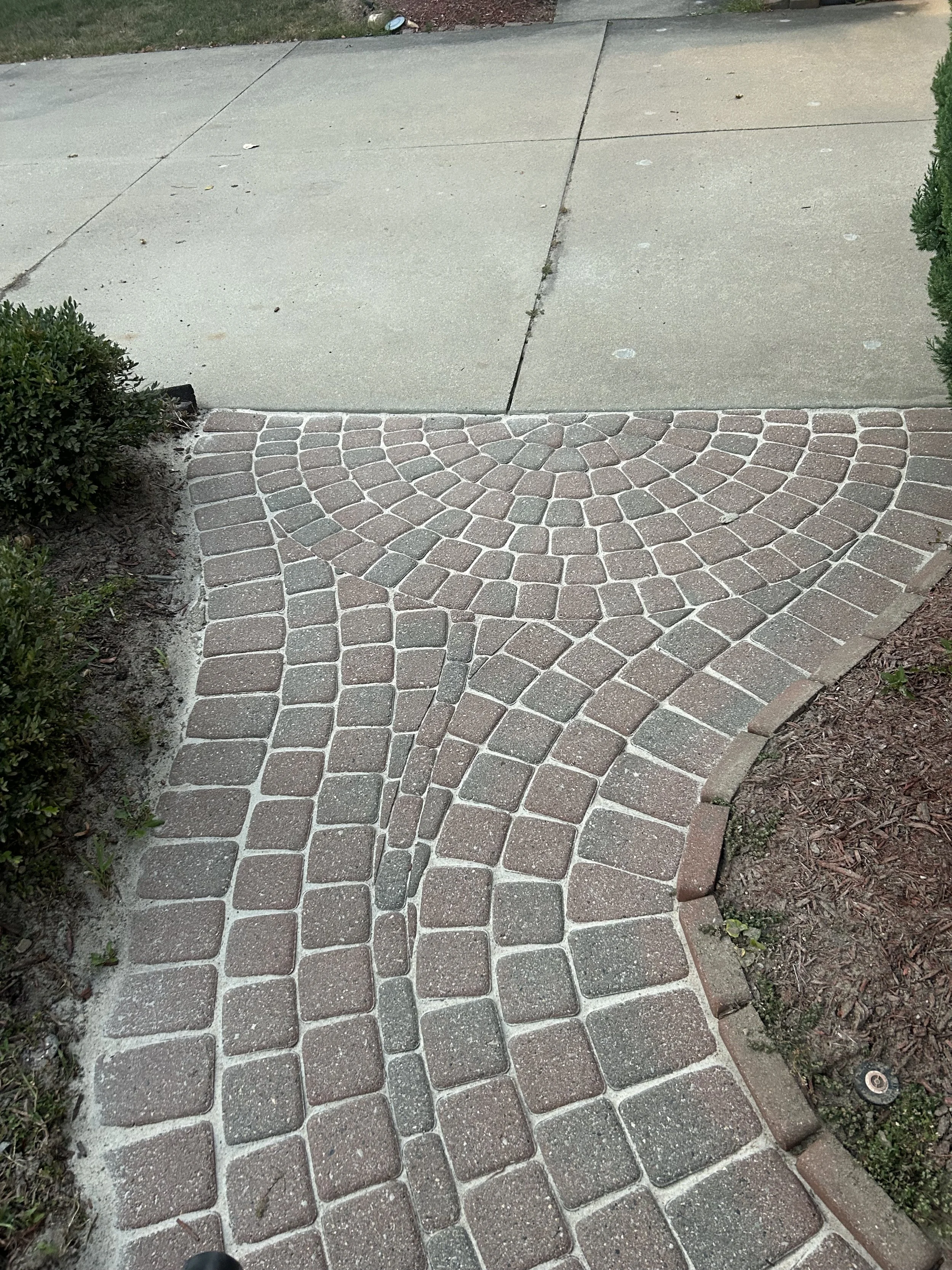Fresh new polymeric sand in freshly cleaned paver walkway