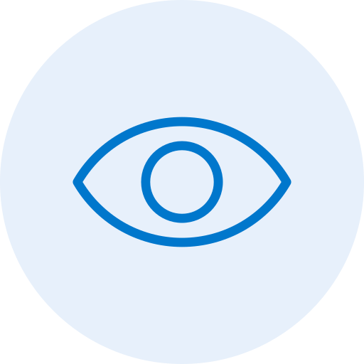 Icon of an eye in blue within a circular background.
