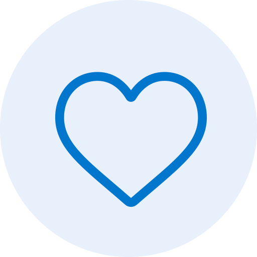 Blue outline heart symbol inside a light blue circle.