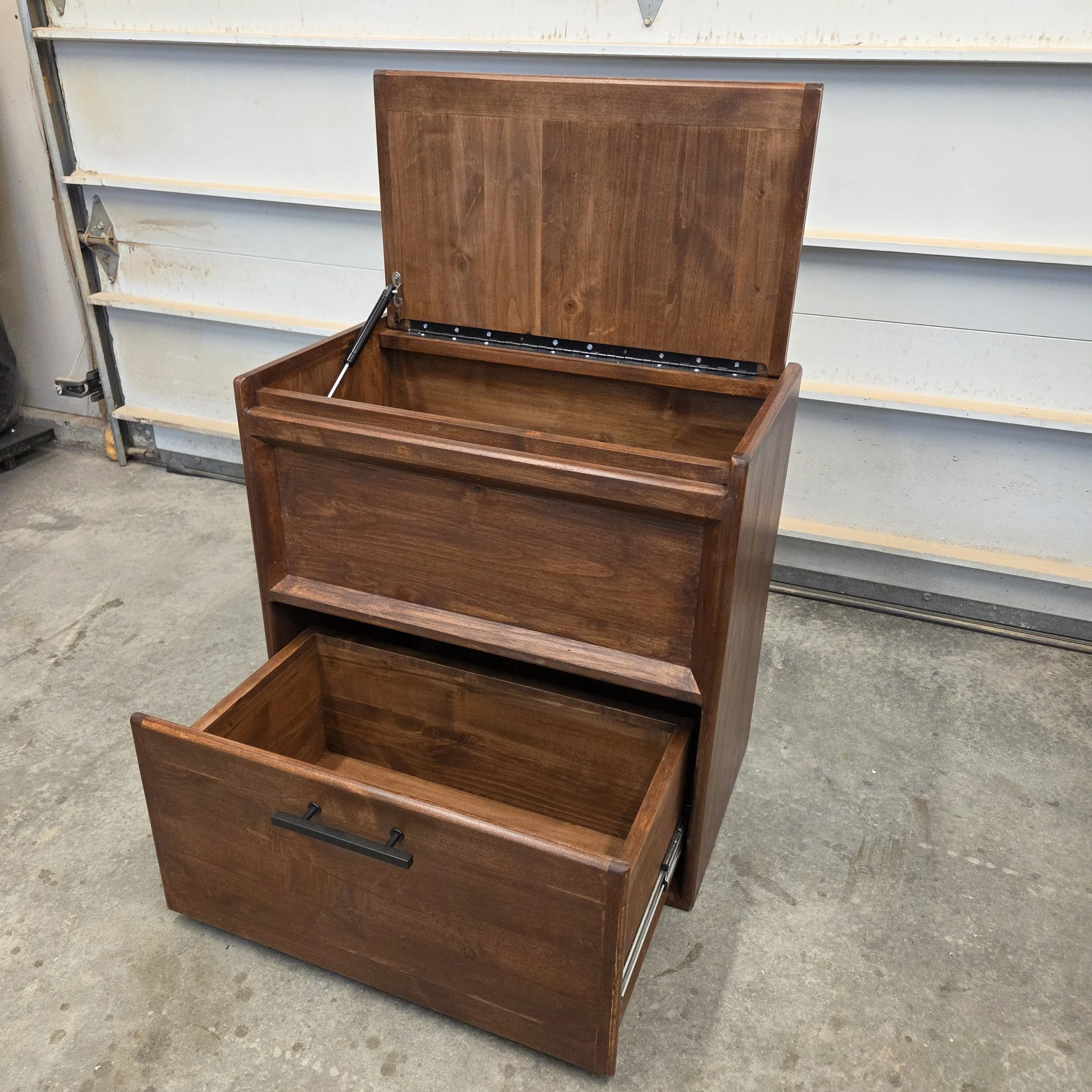 Knotty Alder Cabinet with 1 medium cubbie with lid and full extension drawer
