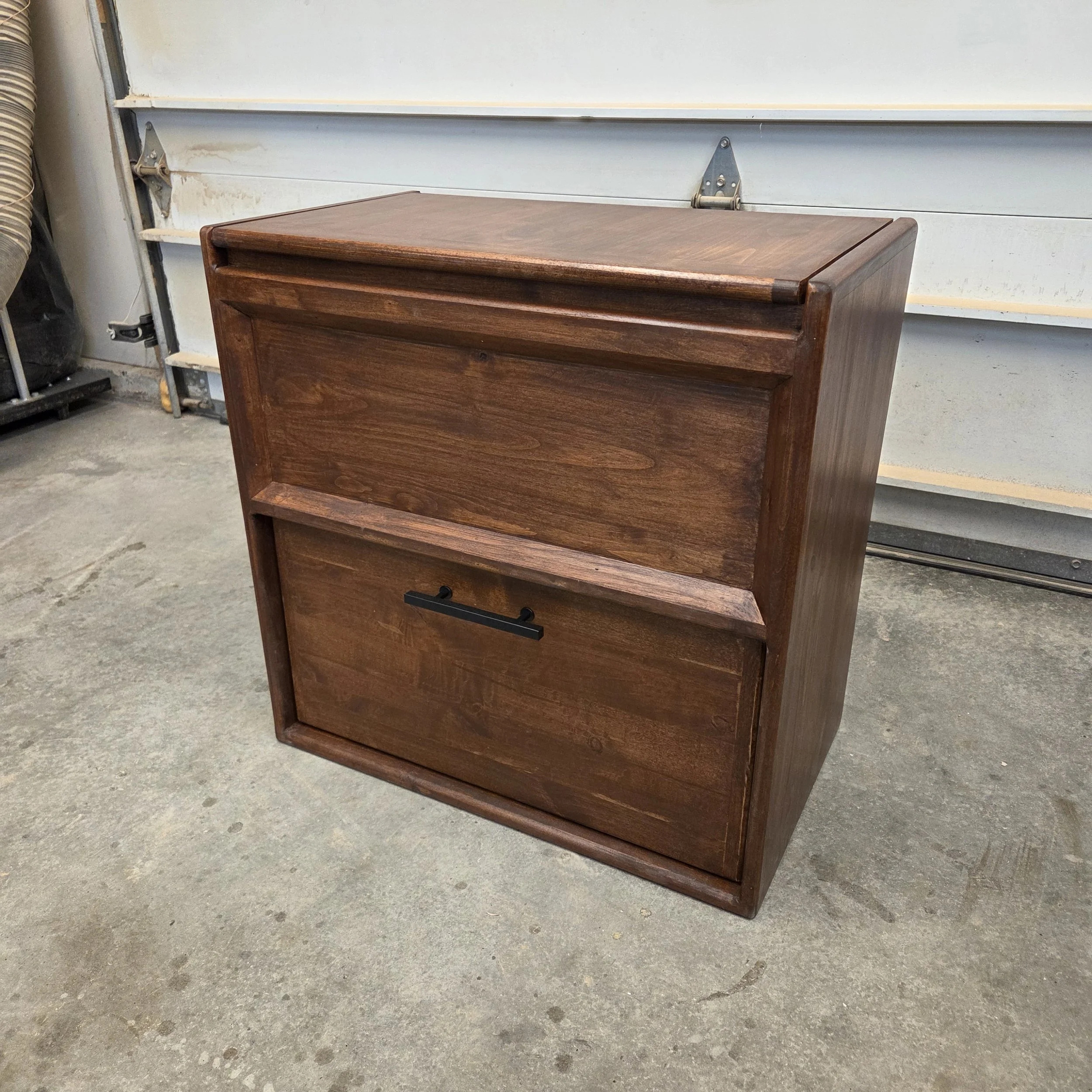 Knotty Alder Cabinet with 1 medium cubbie with lid and full extension drawer