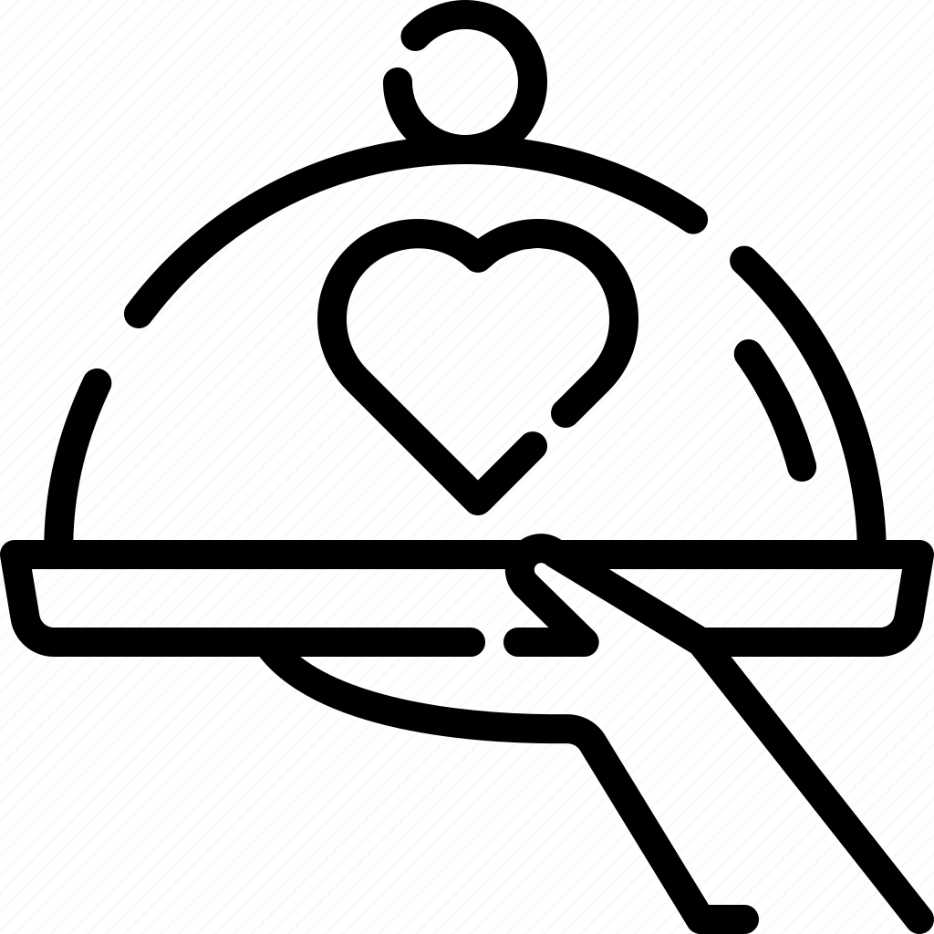 Line drawing of a hand holding a heart inside a pocket watch, indicating the concept of love and time.