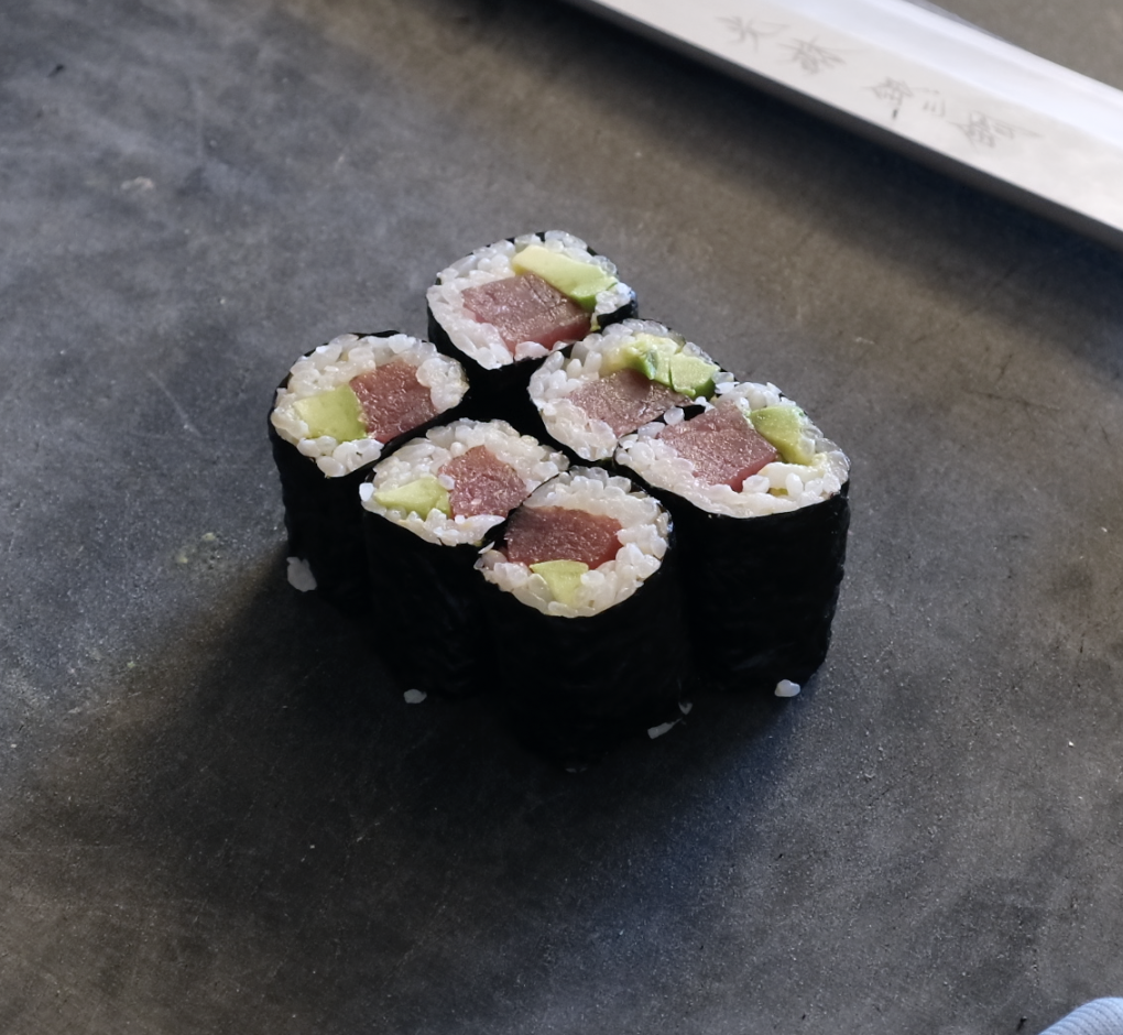 Sushi: Tuna Avocado Rolls and Salmon Nigiri