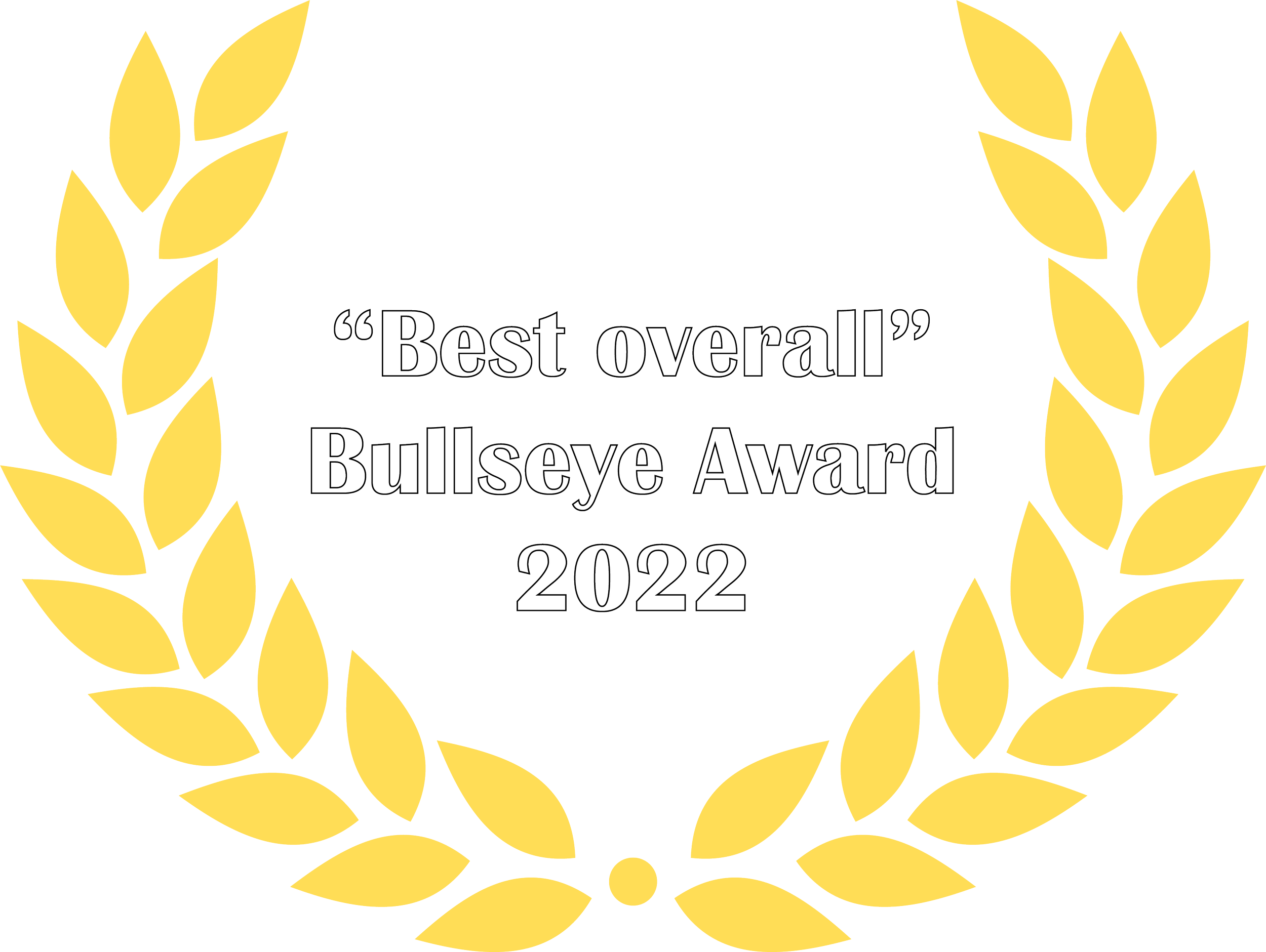 "Best overall Bullseye Award 2022" text with yellow laurel wreath.