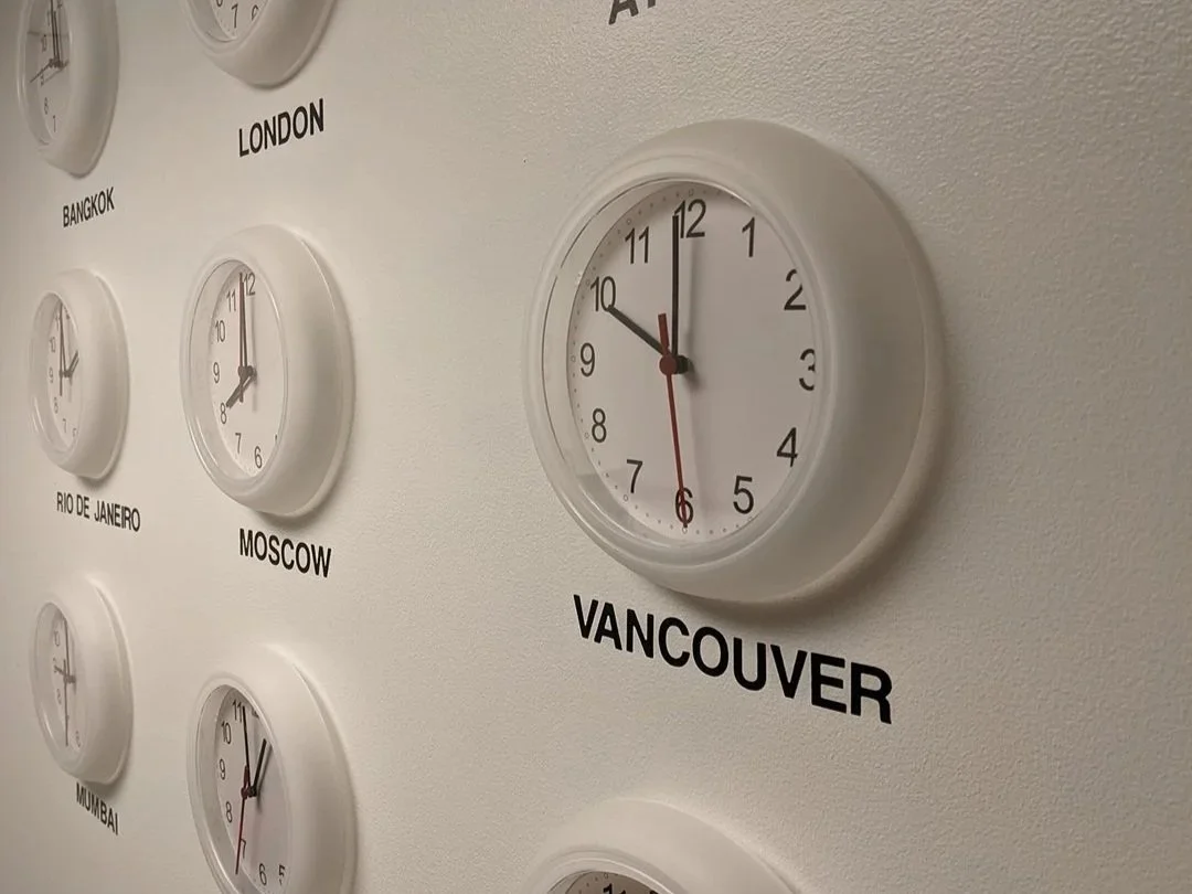 Clock wall from Metro Mayhem escape room.