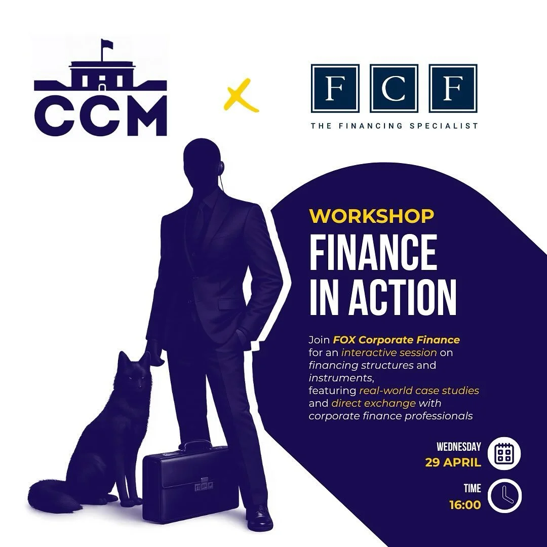 Behind every deal, there&rsquo;s a financing strategy.

Together with FOX Corporate Finance, we&rsquo;re bringing this into practice.

🚀 Case Club Mannheim x FOX Corporate Finance: Corporate Finance Workshop

Join us for a hands-on session exploring
