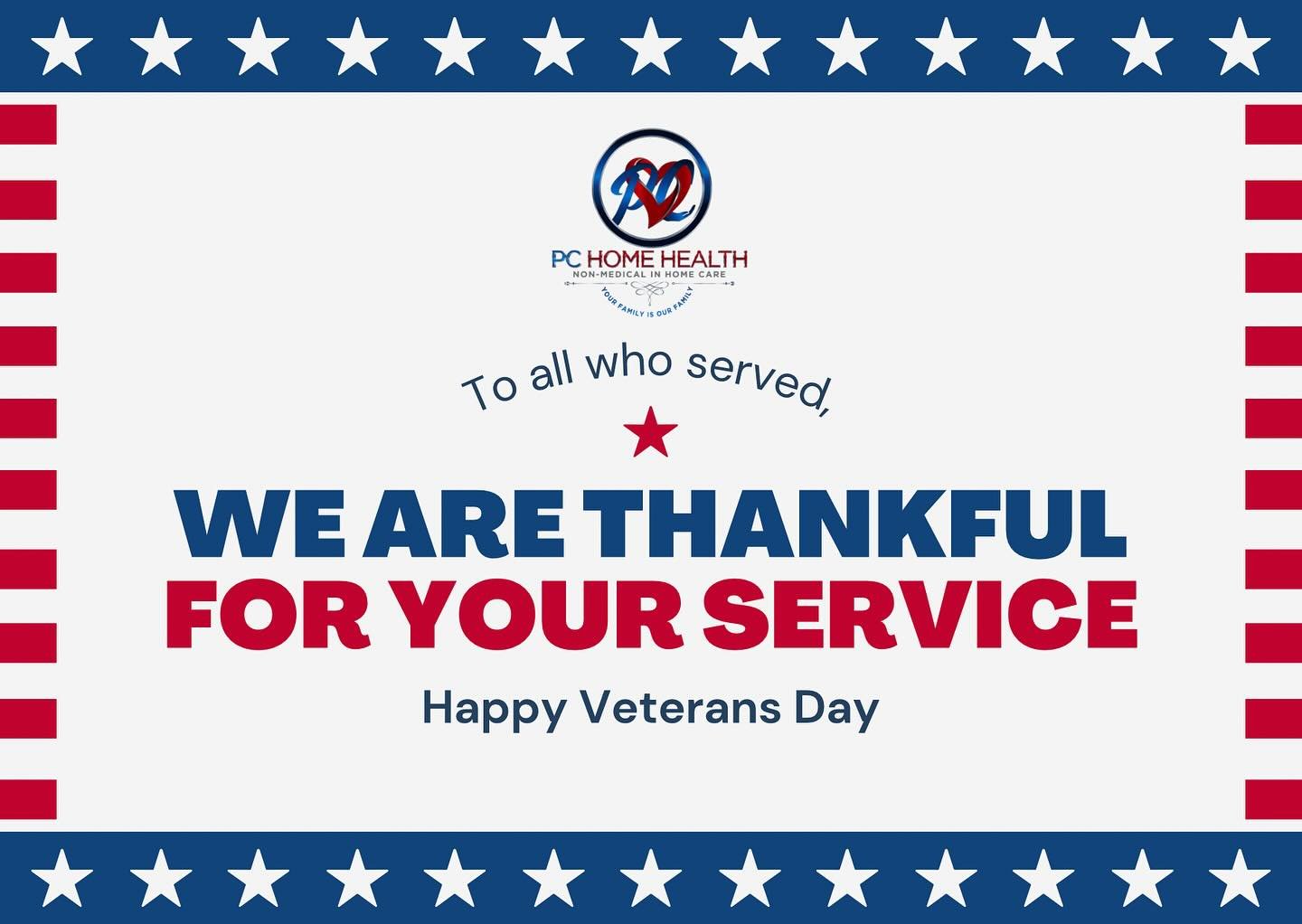 PC Home Health 🫶🏼 wants to say THANK YOU to all the veterans that have served our country! ❤️
We proudly serve our veterans, day in and day out! 💙