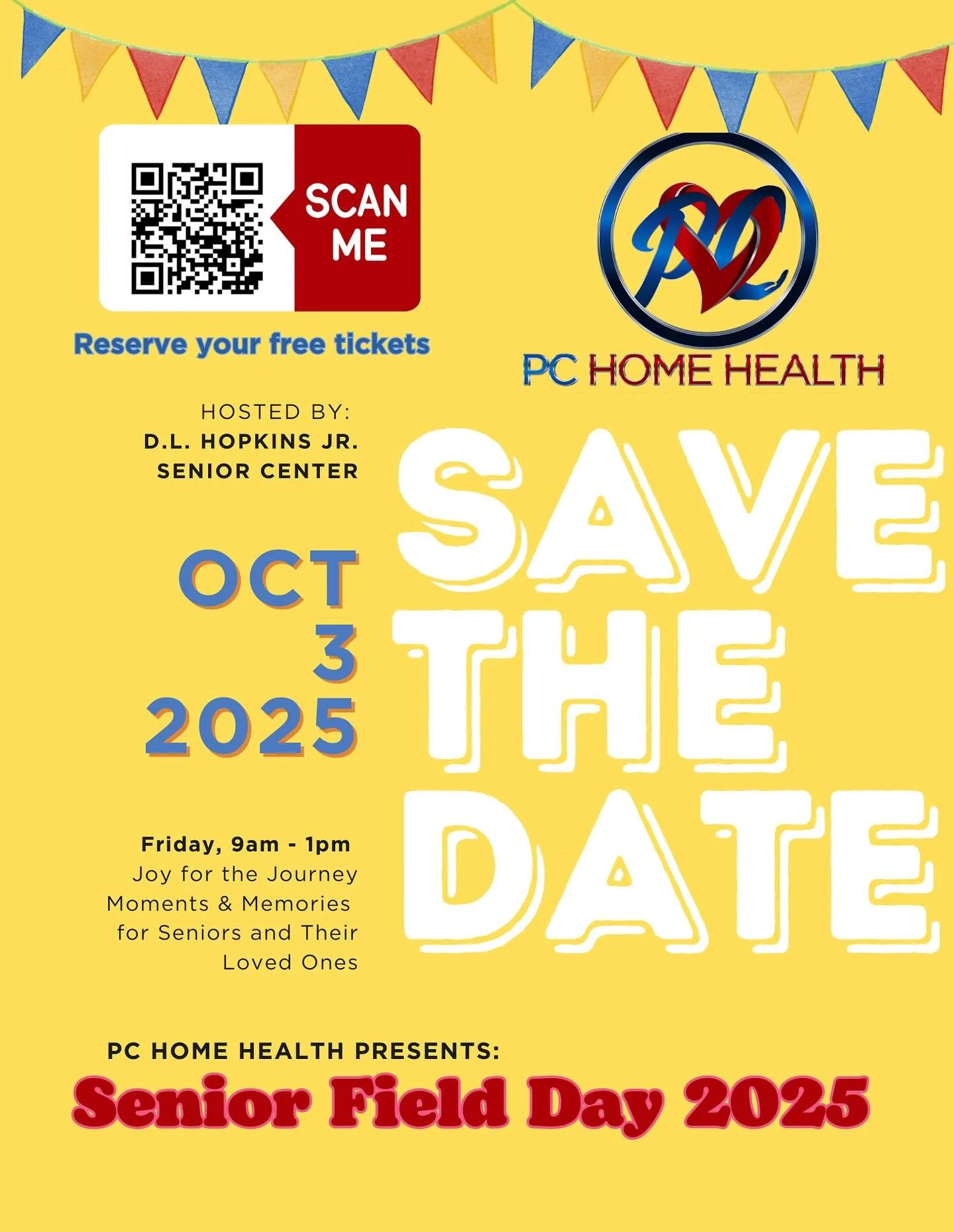 EXCITING UPDATES FOR SENIOR FIELD DAY!
PC Home Health’s 🫶🏼 2nd Annual Senior Field Day has moved to OCTOBER 3rd! ❤️
Please be sure to update your calendars with this new date, but please know … ALL THE FUN STAYS THE SAME! 💙
Please