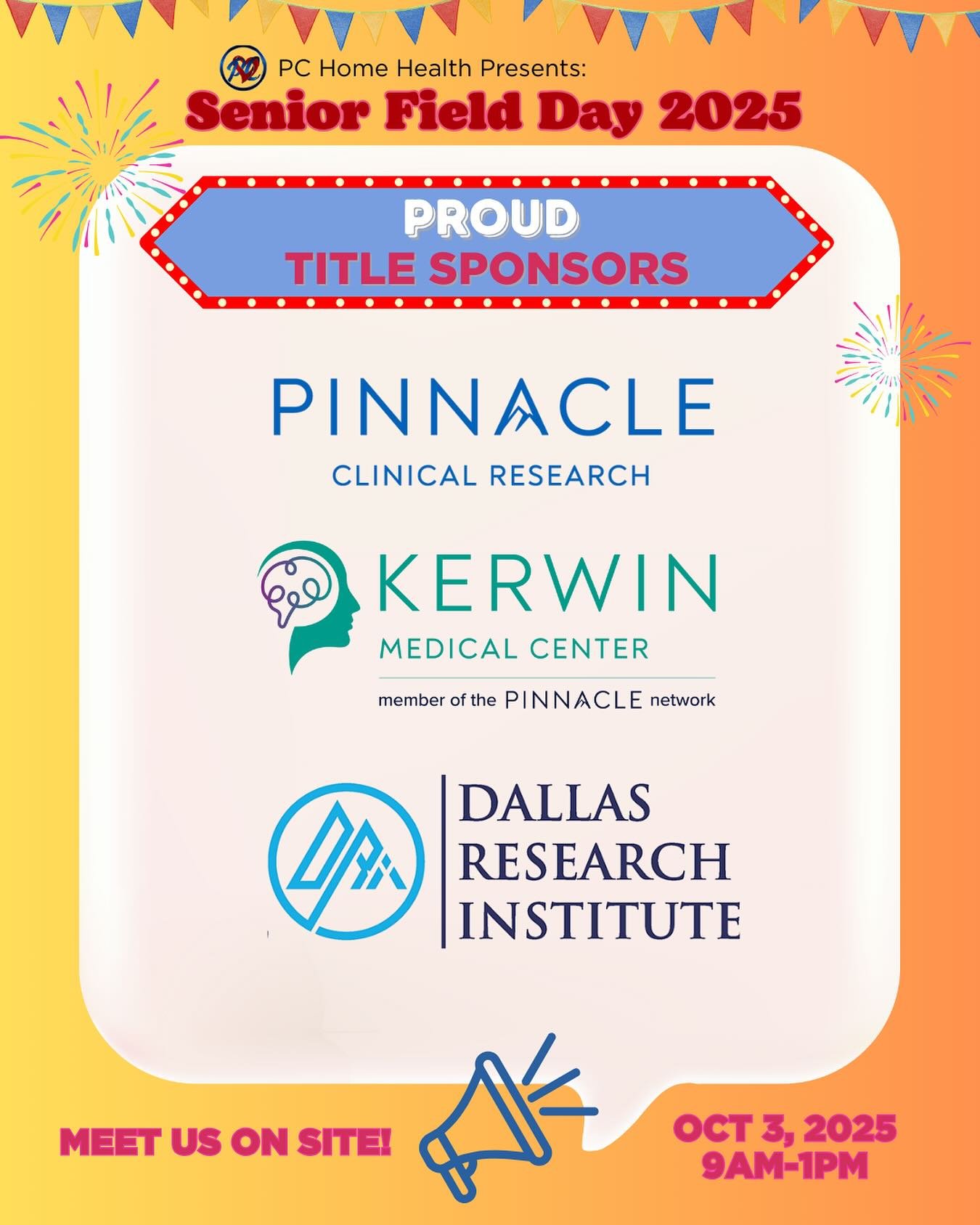 🎉 We&rsquo;re just DAYS away from Senior Field Day 2025 this Friday, October 3rd! 🗓️✨ From 9AM&ndash;1PM, join us for a day full of fun, games, and community spirit! 💃🕺

A HUGE thank you to our Proud Title Sponsors who make this event possible:
?