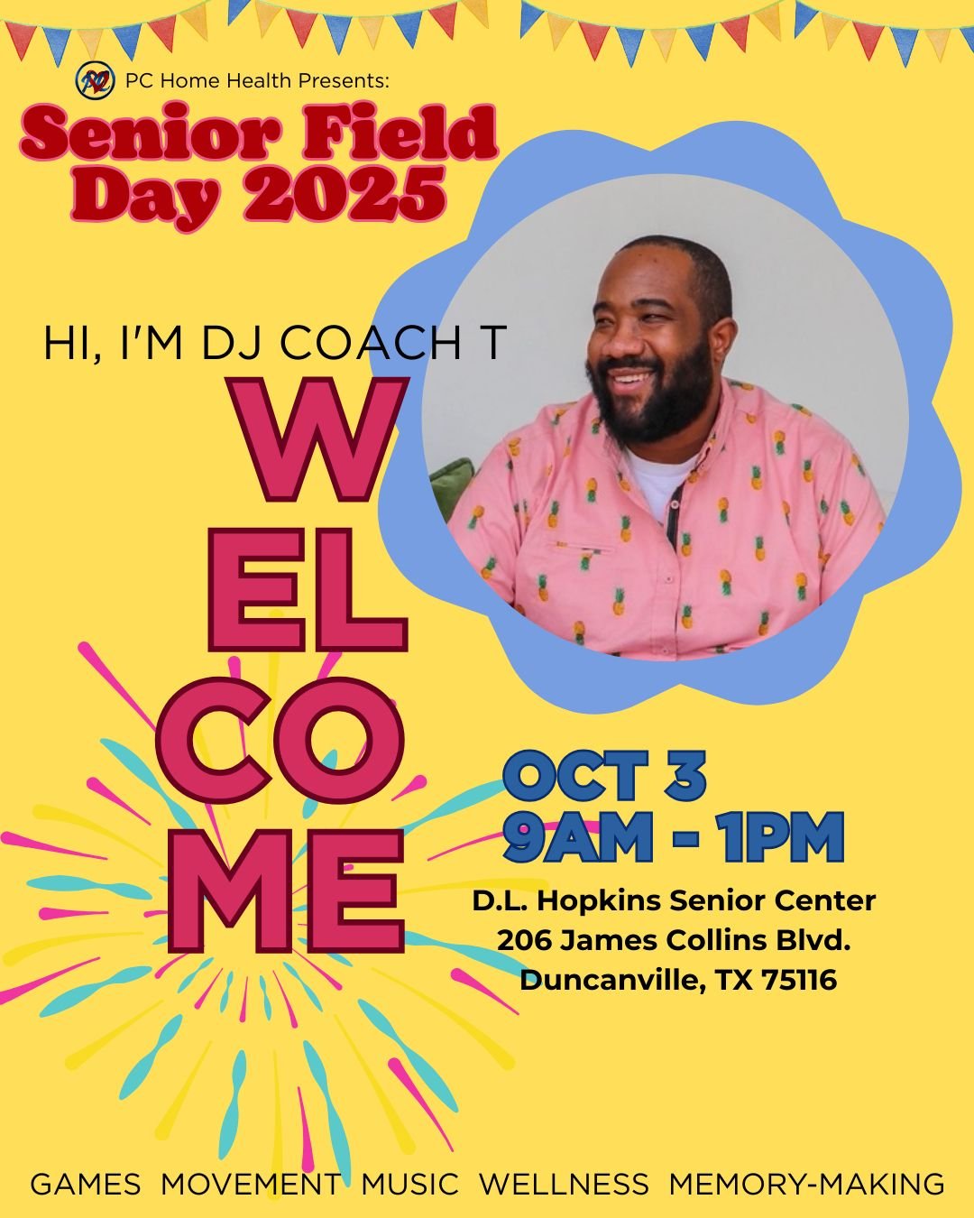🎶 Let the music move you! 🎶

We&rsquo;re excited to welcome DJ Coach T the official DJ of Senior Field Day 2025!

They&rsquo;ll be bringing the energy, good vibes, and dance-worthy hits all day long as we celebrate our seniors, caregivers, and comm