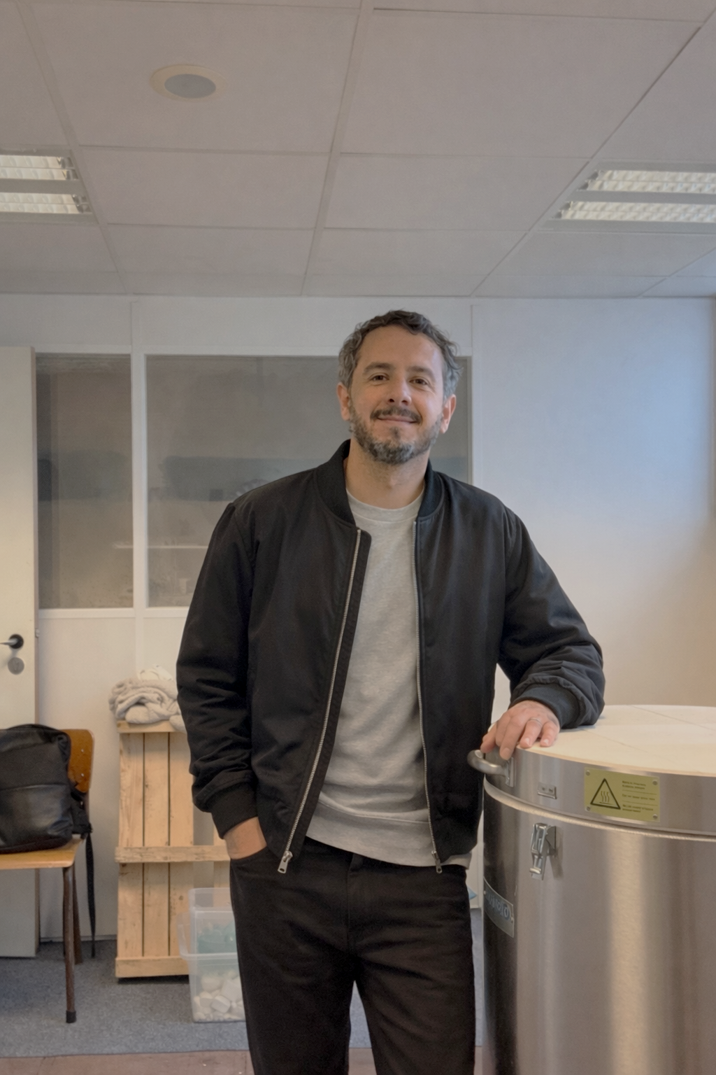 Portrait of ceramic artist Mateo Aranda in his studio.