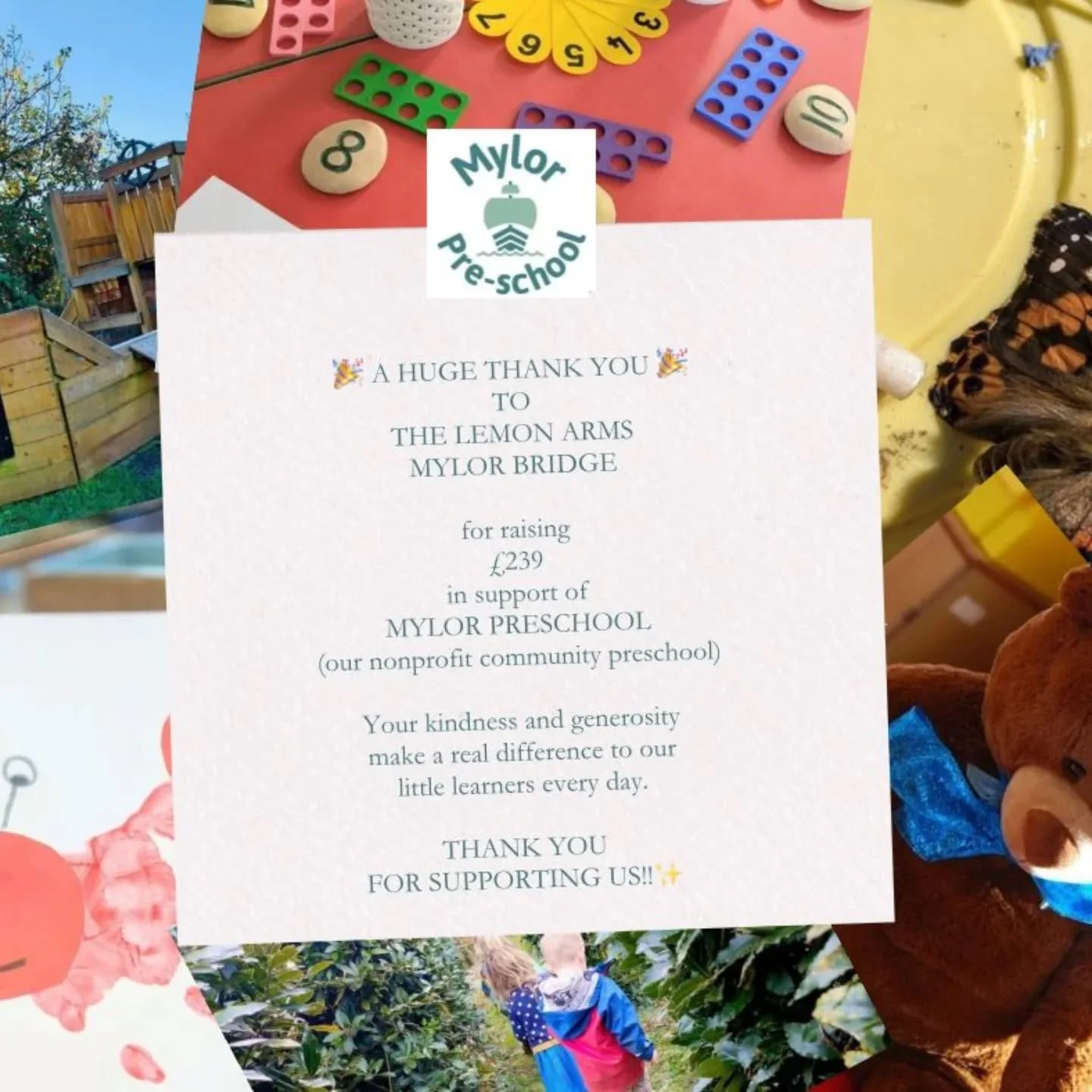 A HUGE thanks to @thelemonarms for raising some much-needed money for our lovely preschool 🥰 your kindness makes such a big difference - thank you for supporting us! 

#mylorbridge #cornwall #mylorpreschool