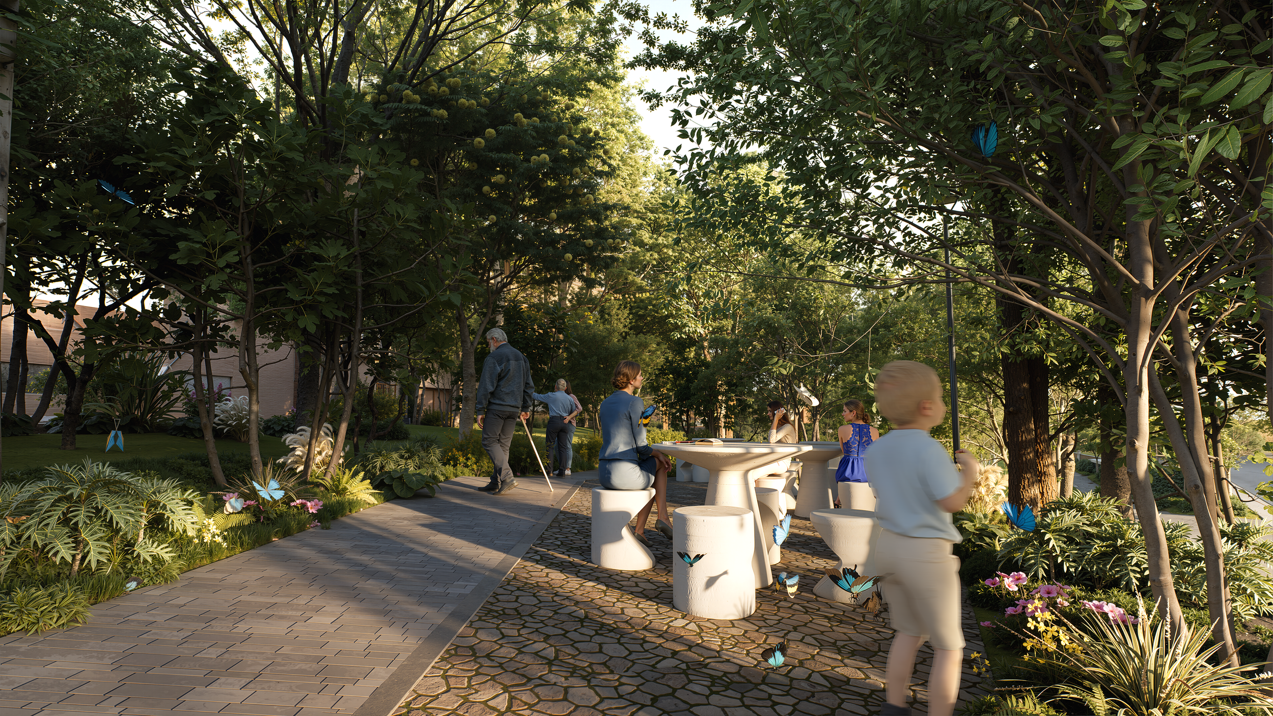 Render de sendero interior del parque el Mirador.