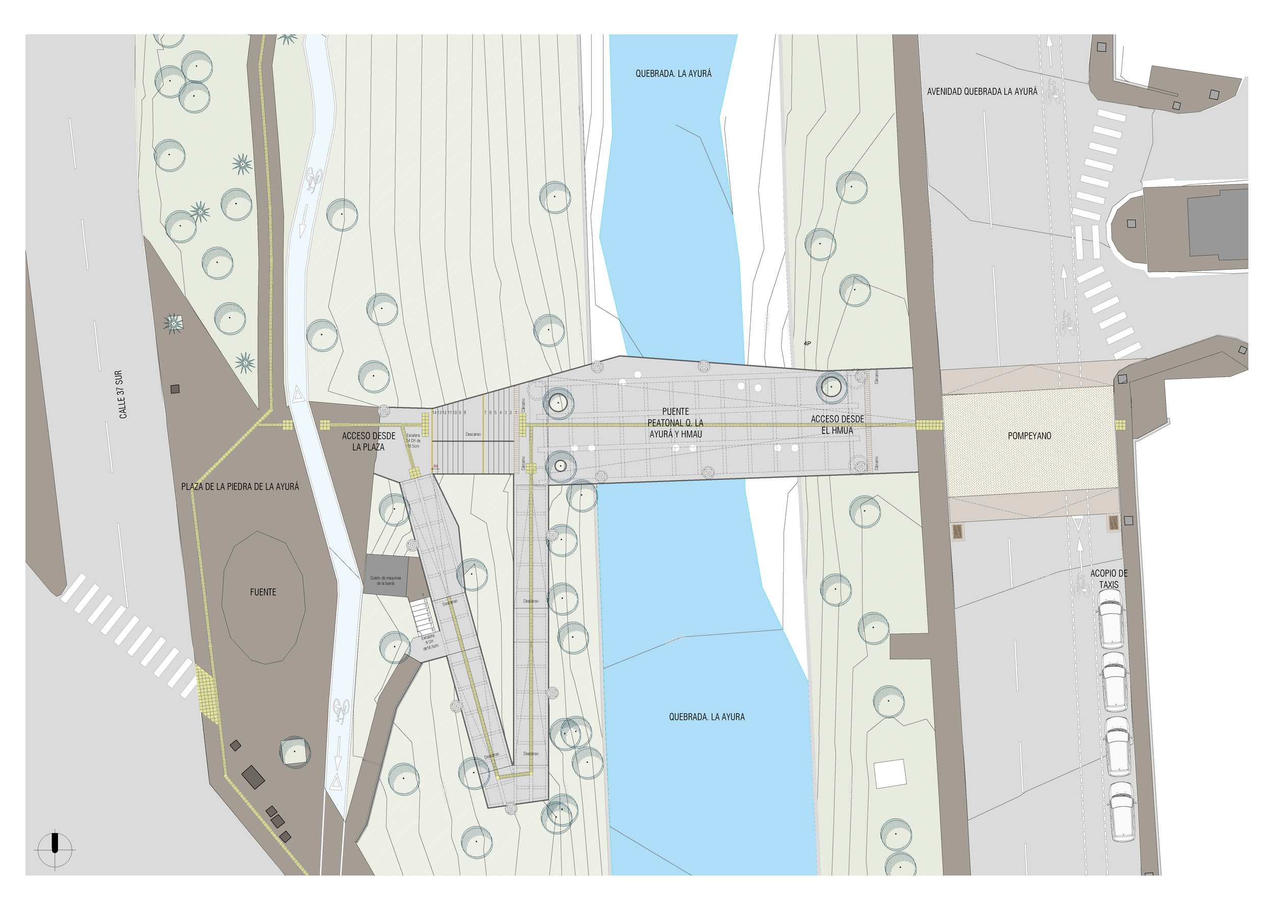 Planta general puente peatonal Hospital Manuel Uribe Ángel.