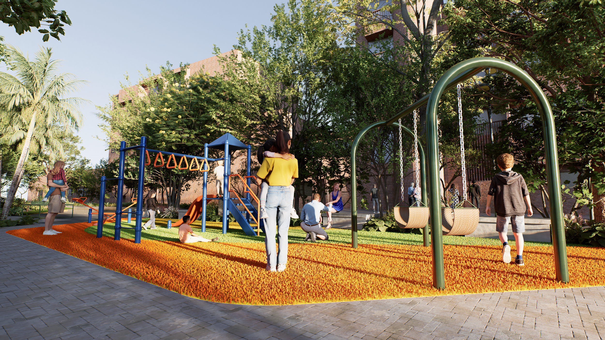Render al interior de la estancia de juegos infantiles del parque el Mirador.