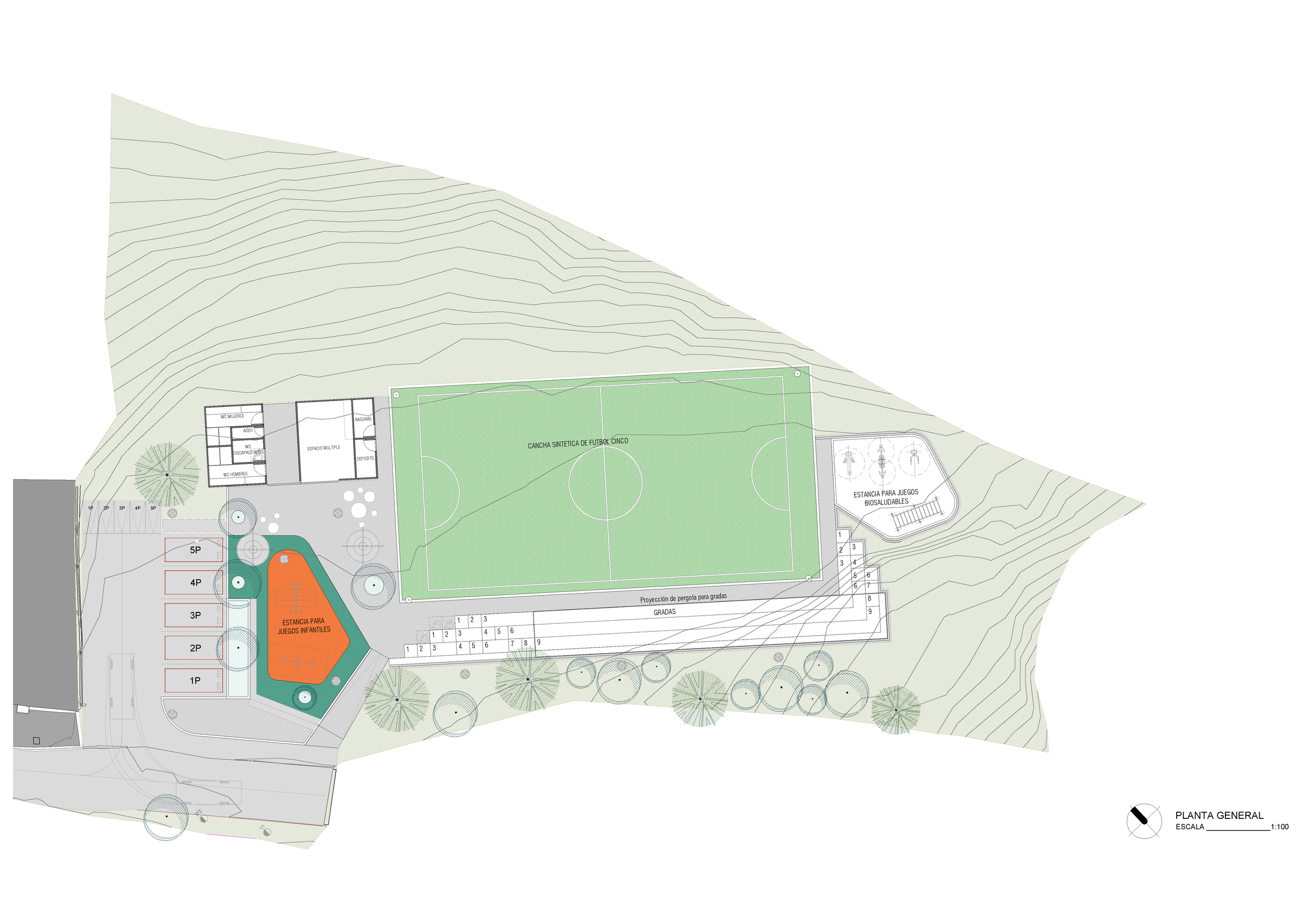Planta de la propuesta de la cancha para el Alto de las Flores