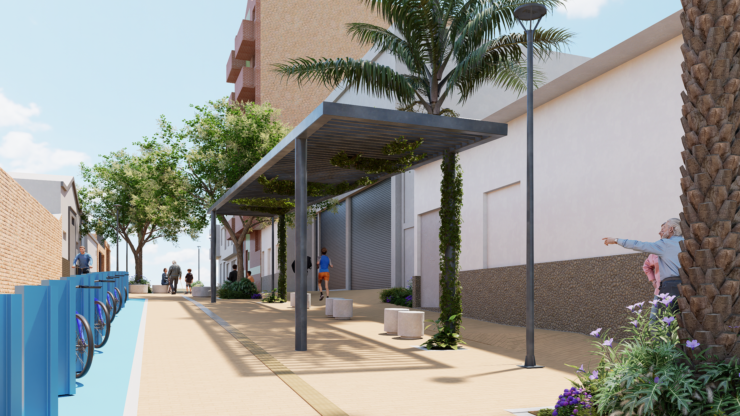 Peatonalización carrera 43 - Render de pergóla.