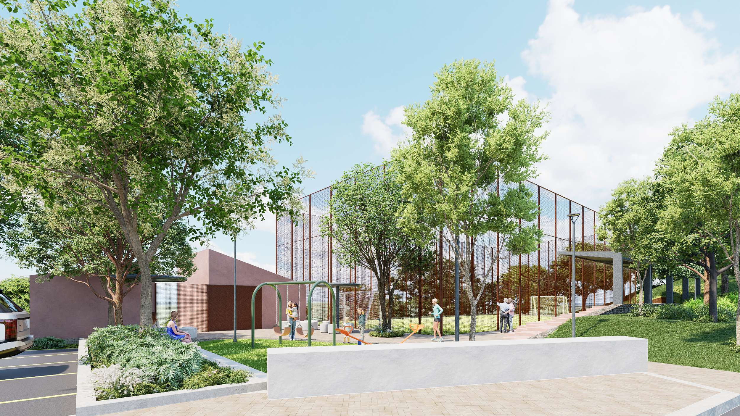 Render de la plaza de acceso de la cancha del Alto de las Flores.