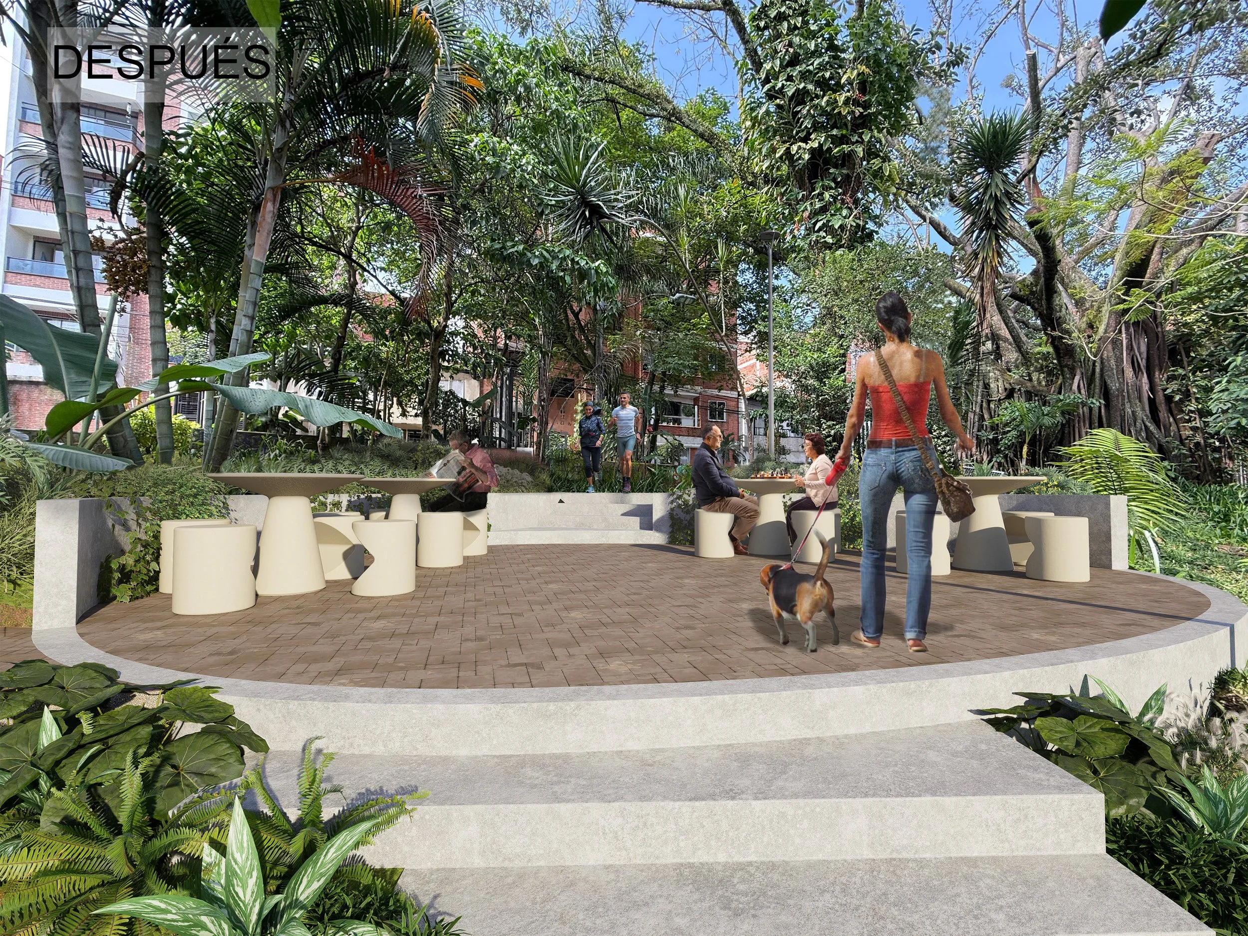 Imaginario después de la intervención, mejorando una de las estancias en deterioro del parque el Mirador.