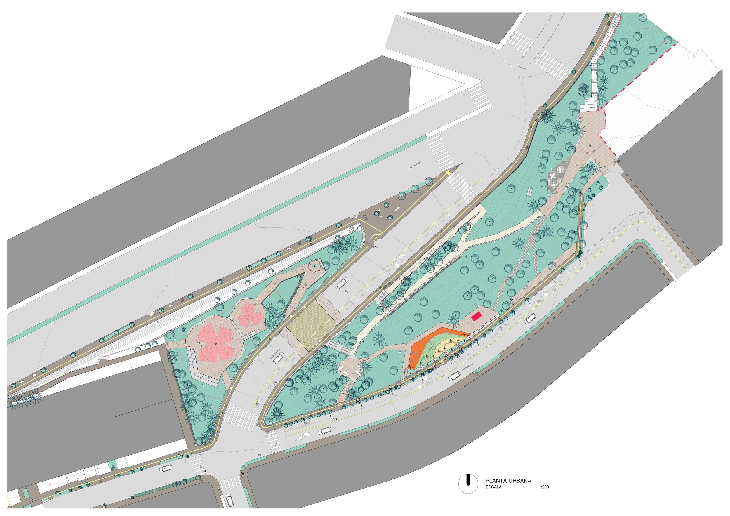 Planta de la propuesta de intervención de los parques el Mirador y las Ilusiones.