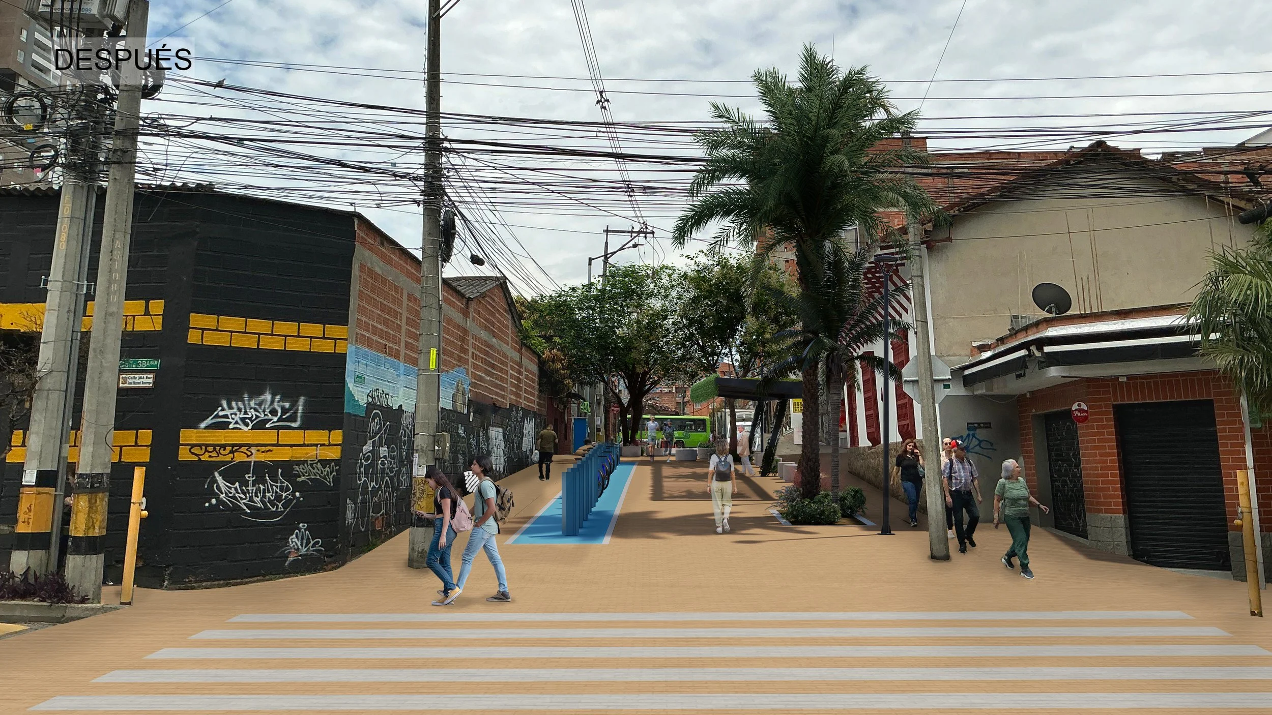 Imaginario del acceso norte del pasaje de la carrera 43 después de la intervanción.