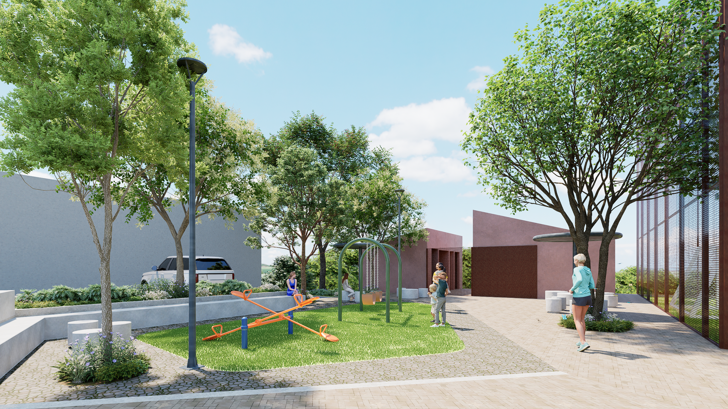 Render de la estancia de juegos infantiles de la cancha del Alto de las Flores.