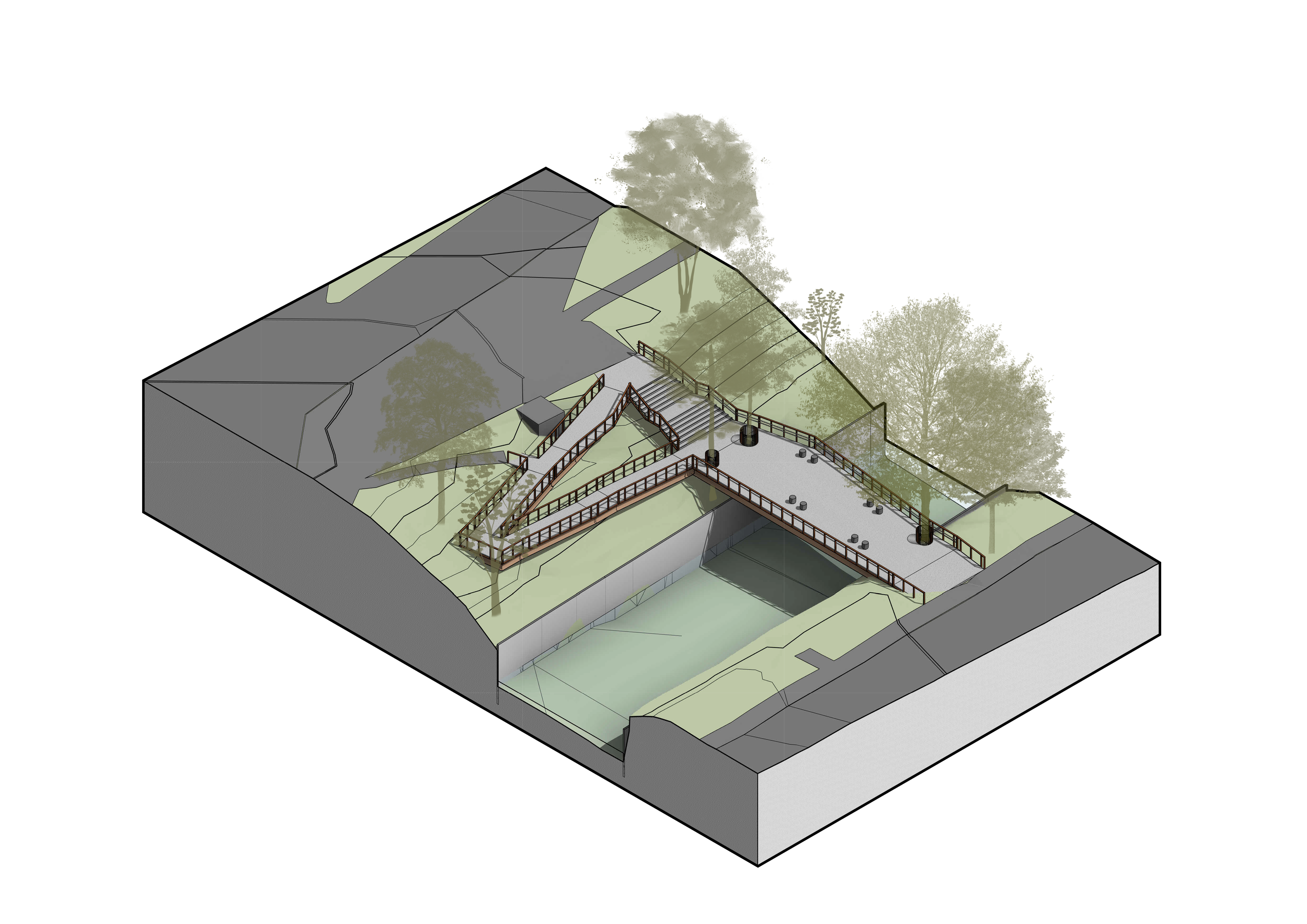 Isométrico puente peatonal Hospital Manuel Uribe Ángel.