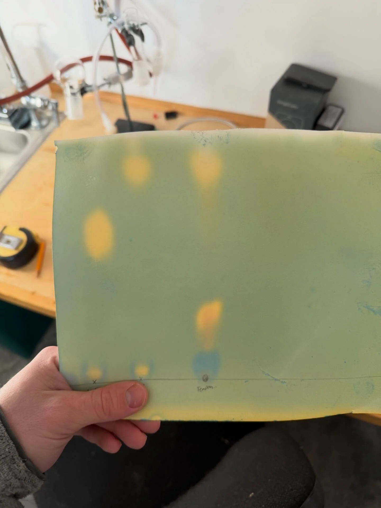 I call this piece, Patience. 

Chromatography, like everything with wine, takes time. In this case this single lab took over 24 hours to complete. Good news is the Tempranillo has almost completed MLF (Malolactic Fermentation) a few more days till co