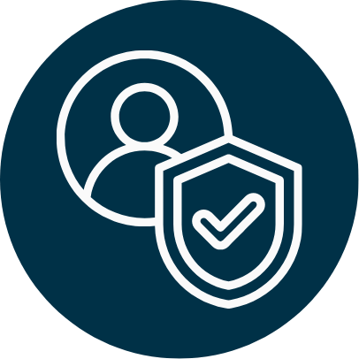 Icon of a person with a shield and check mark representing user security or authentication.