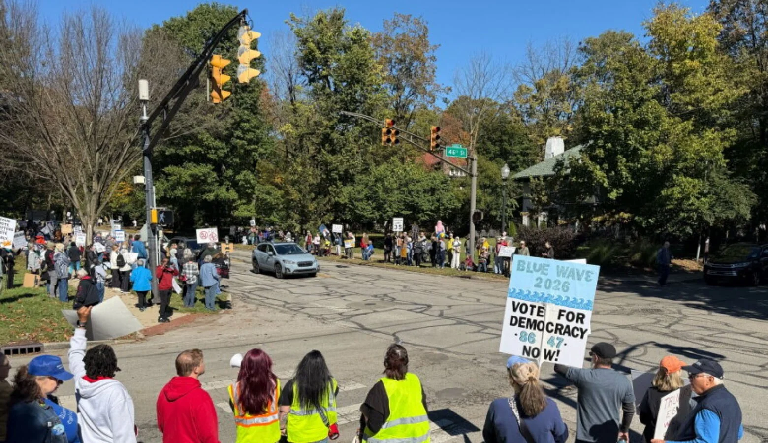 No Kings rally outside Indiana governor’s residence urges voters to turn out in November