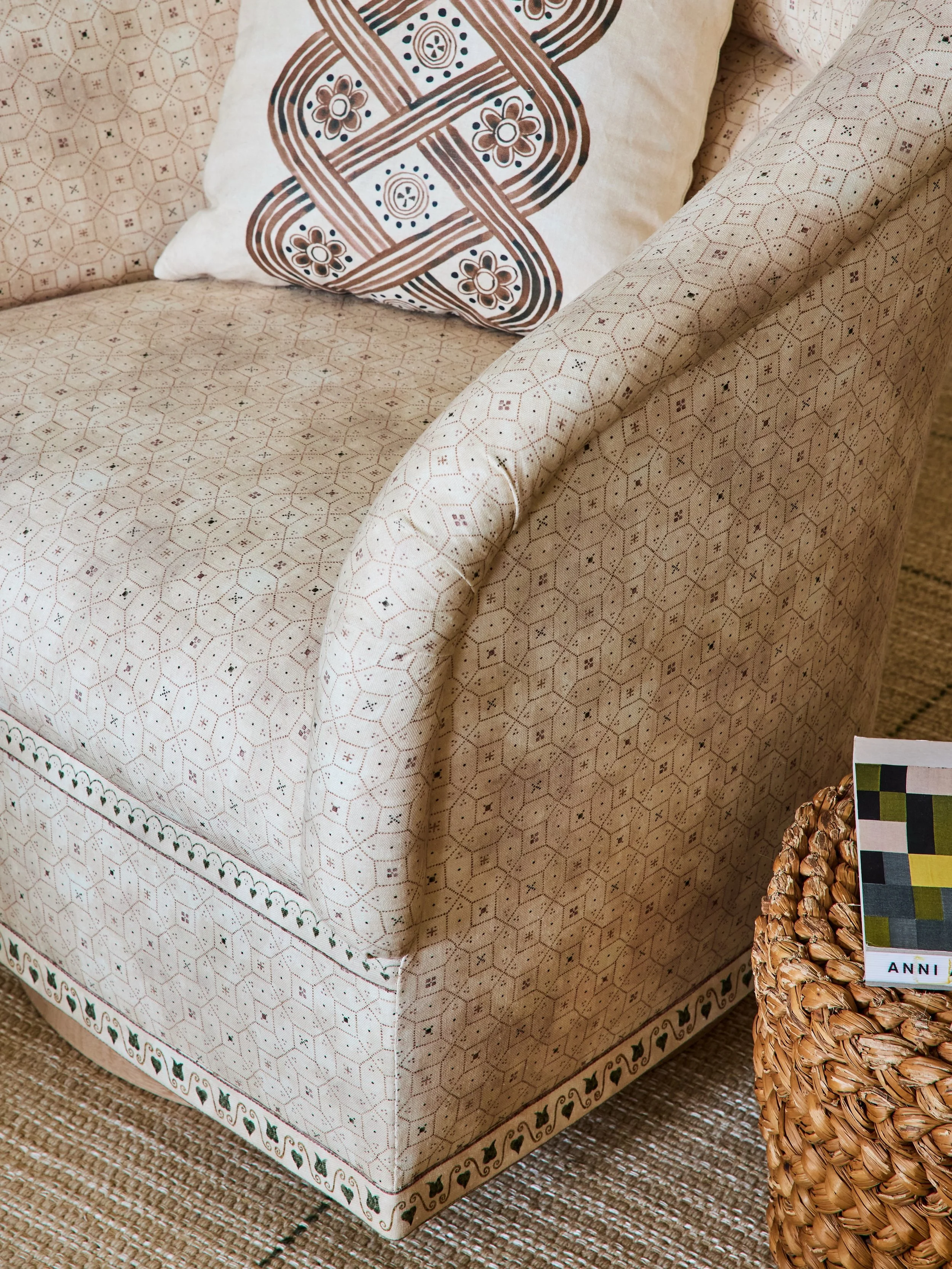 Vinea Moirae began with the idea of an ancient mosaic floor. A quiet geometric pattern worn soft by time, translated into fabric. 

A favorite detail of this pattern is that it comes with two selvedge borders designed to function like bespoke trims. 