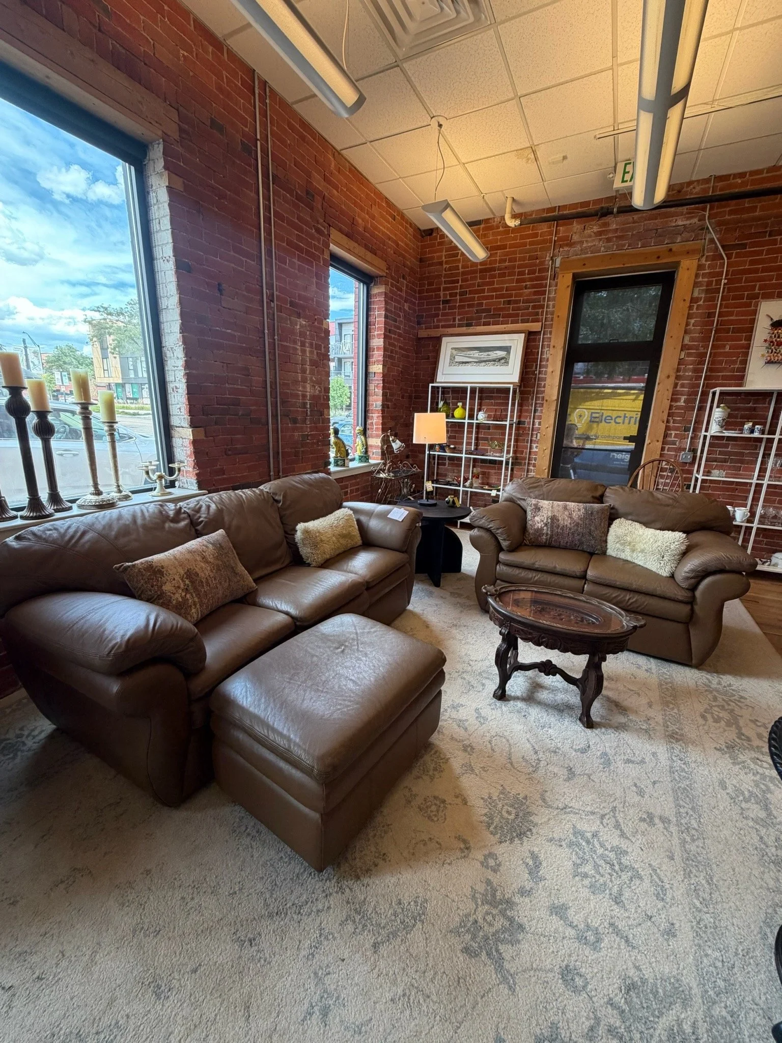 Brown leather sofa sectional