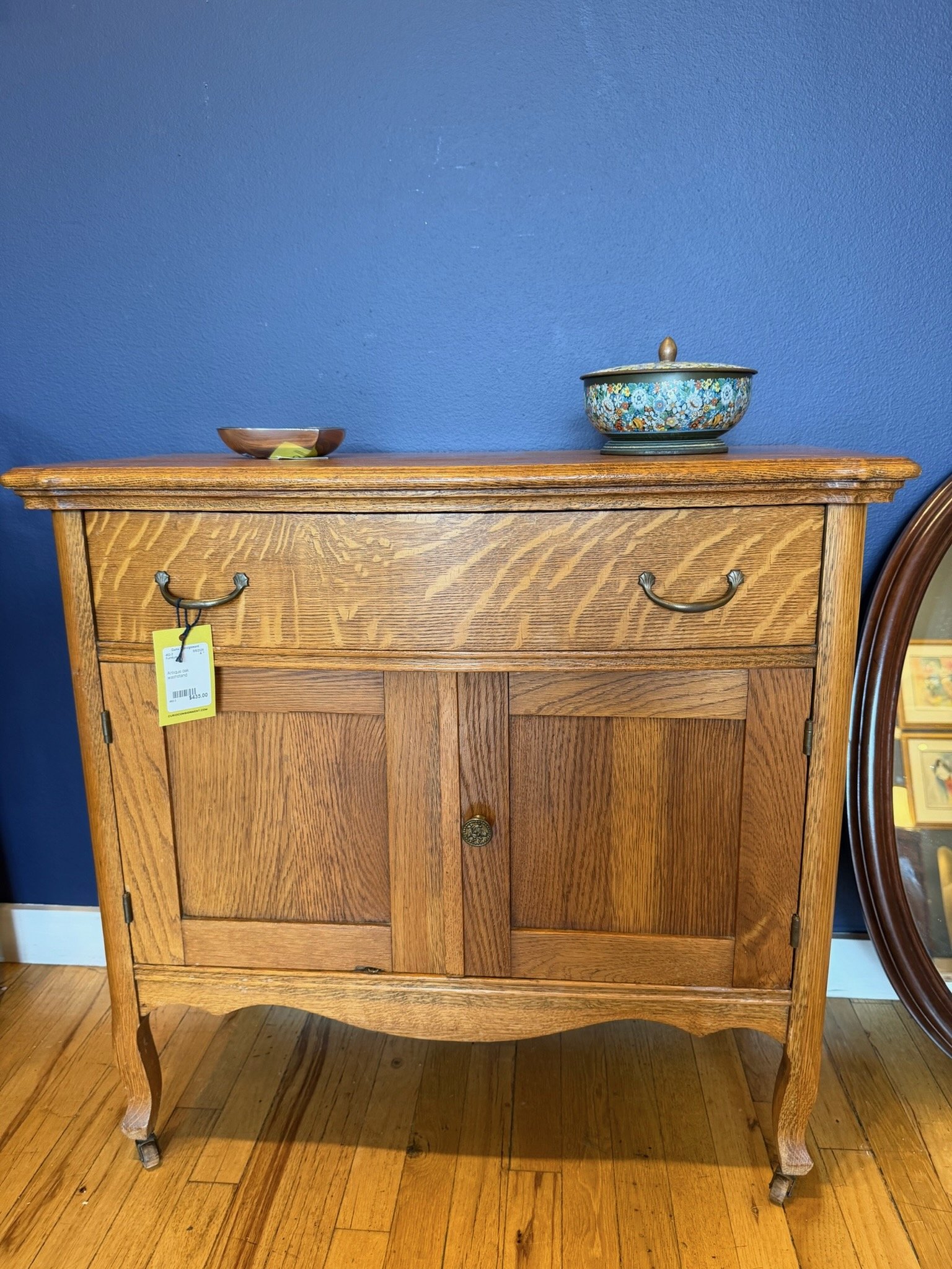 Antique oak washstand cabinet