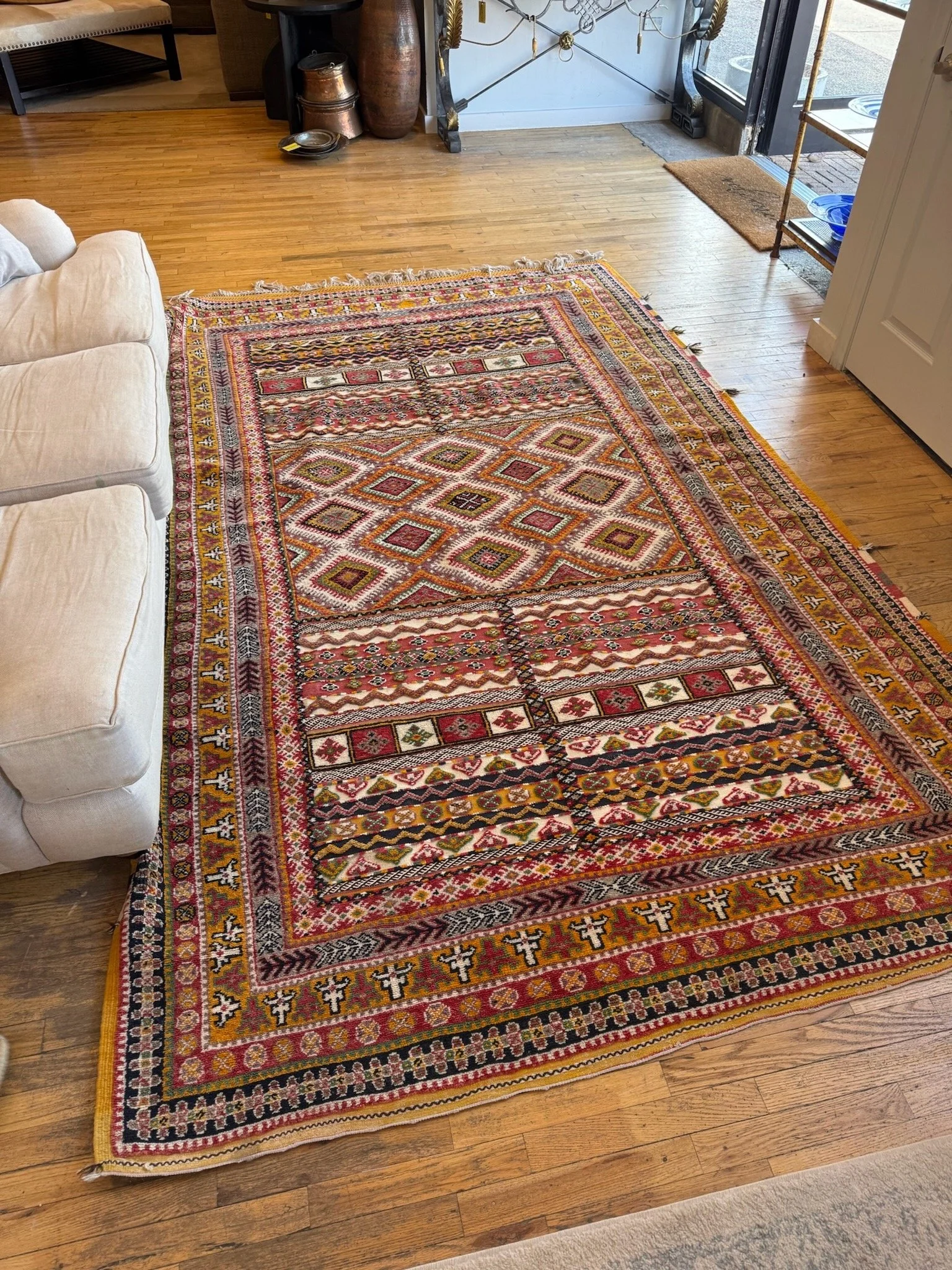 A colorful patterned area rug