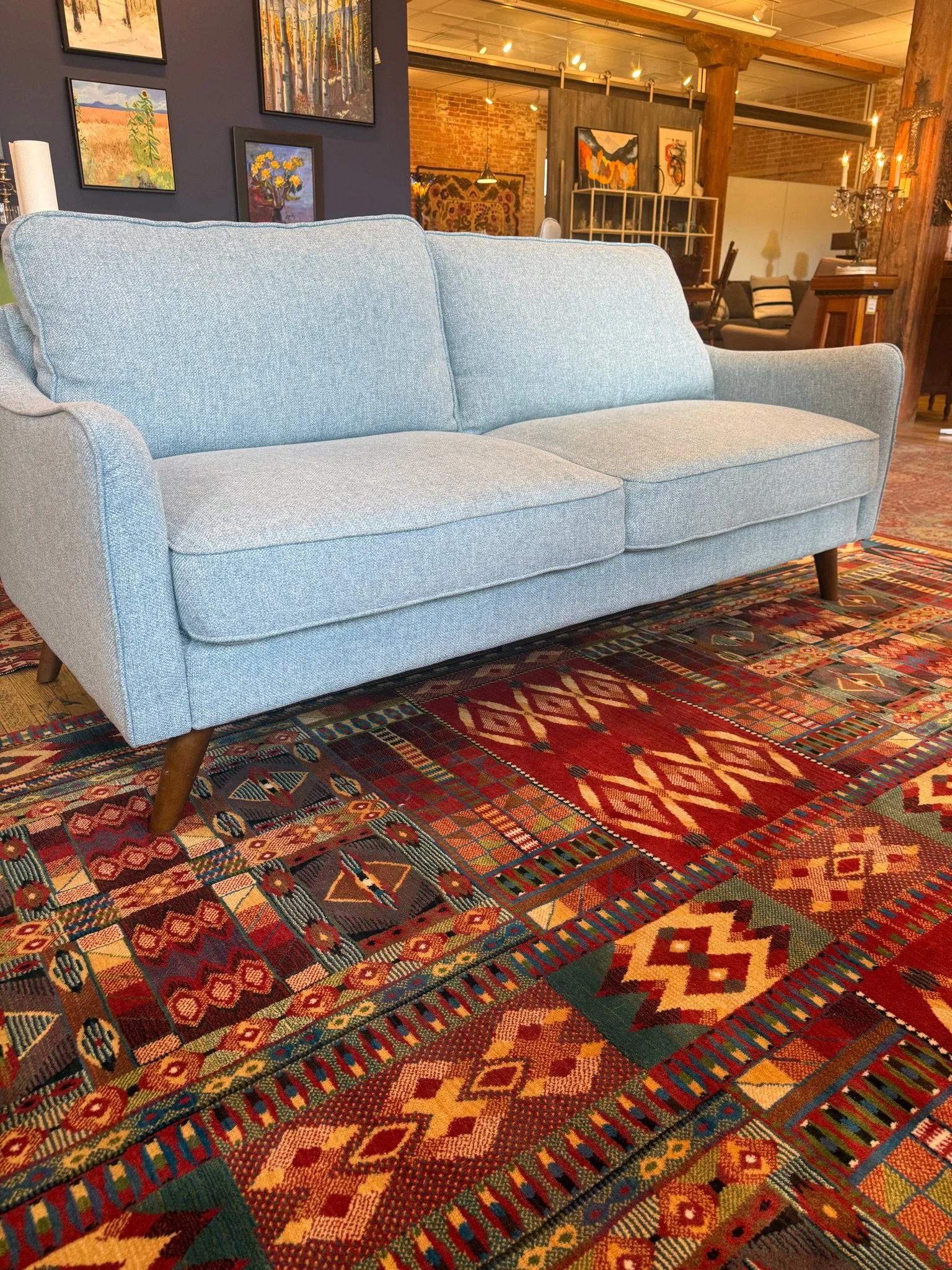 Loveseat - light blue tweed upholstery - SOLD 