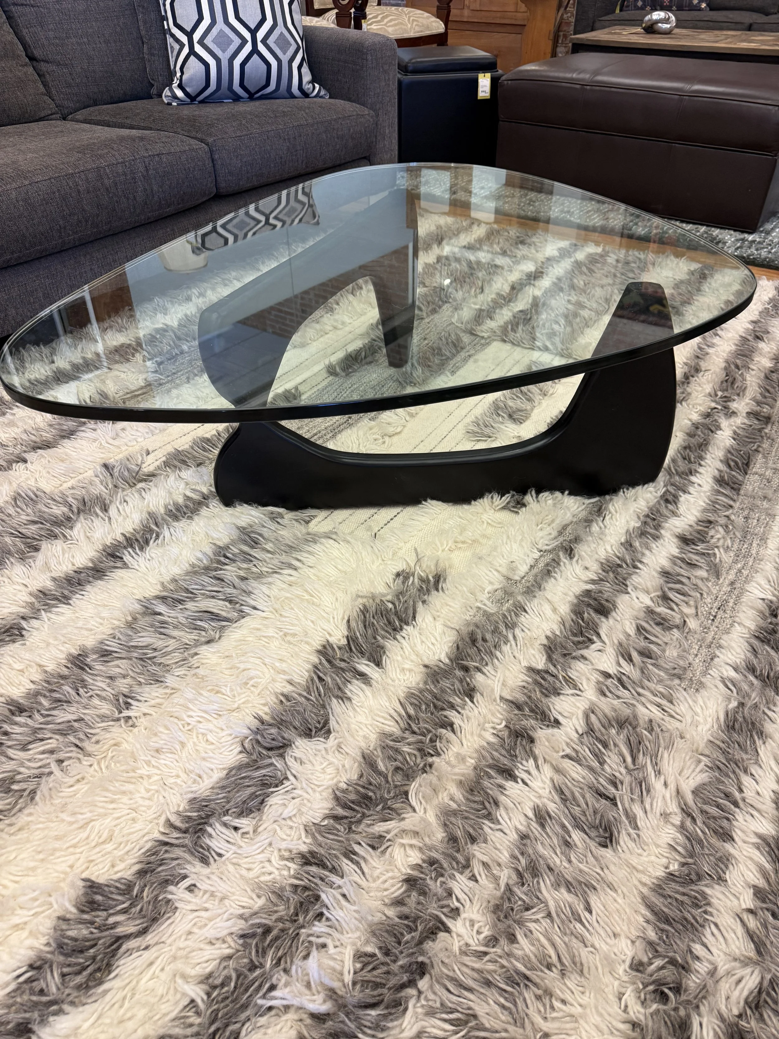 Coffee Table - Mid Century Modern Noguchi style glass  top with black architectual base 