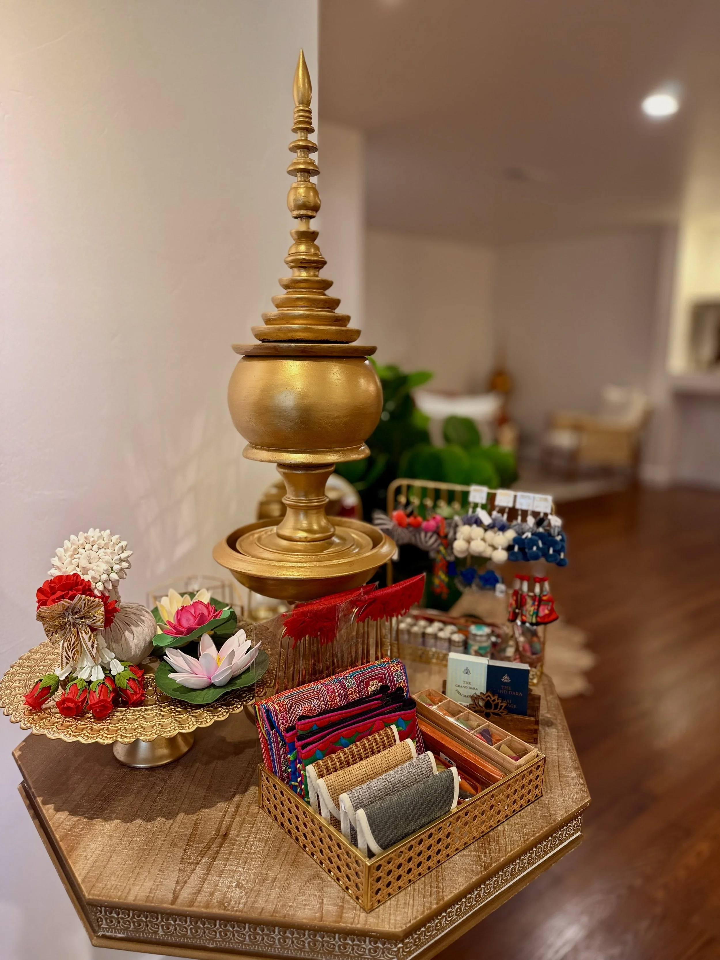 Discover our charming gift shop at The Grand Dara Thai Massage in San Diego, featuring authentic Thai wellness products and souvenirs. Perfect for bringing home a piece of your relaxing spa experience