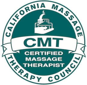 California Massage Therapy Council (CMT) certified massage therapist logo, featuring a steamship in the center.