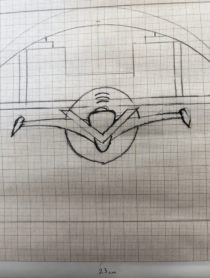 Initial design sketch of aircraft for Eiffel Tower stained glass panel on grid paper